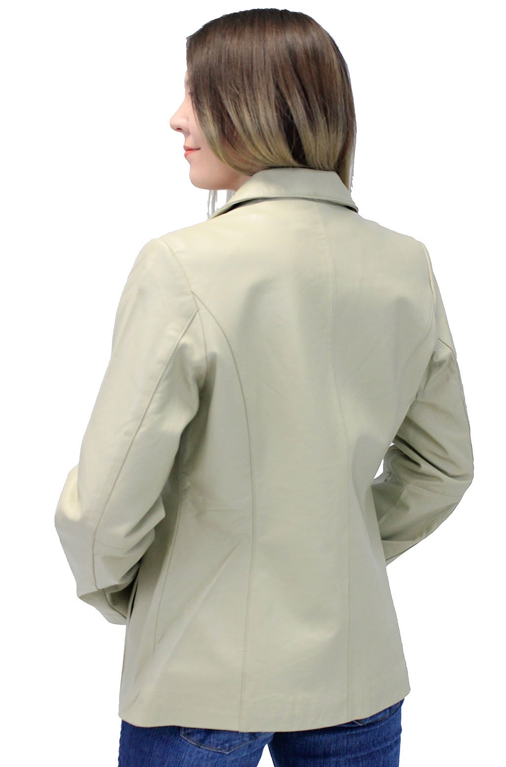Sand Color Women's 3 Button Genuine Leather Jacket #L32BTT (S-3X)