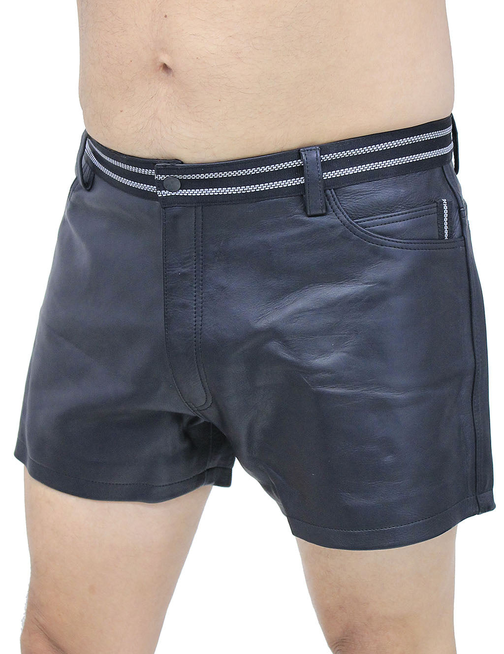 Men's Reflector Trim Ultra Premium Leather Shorts #SHM1074RK (32-38)