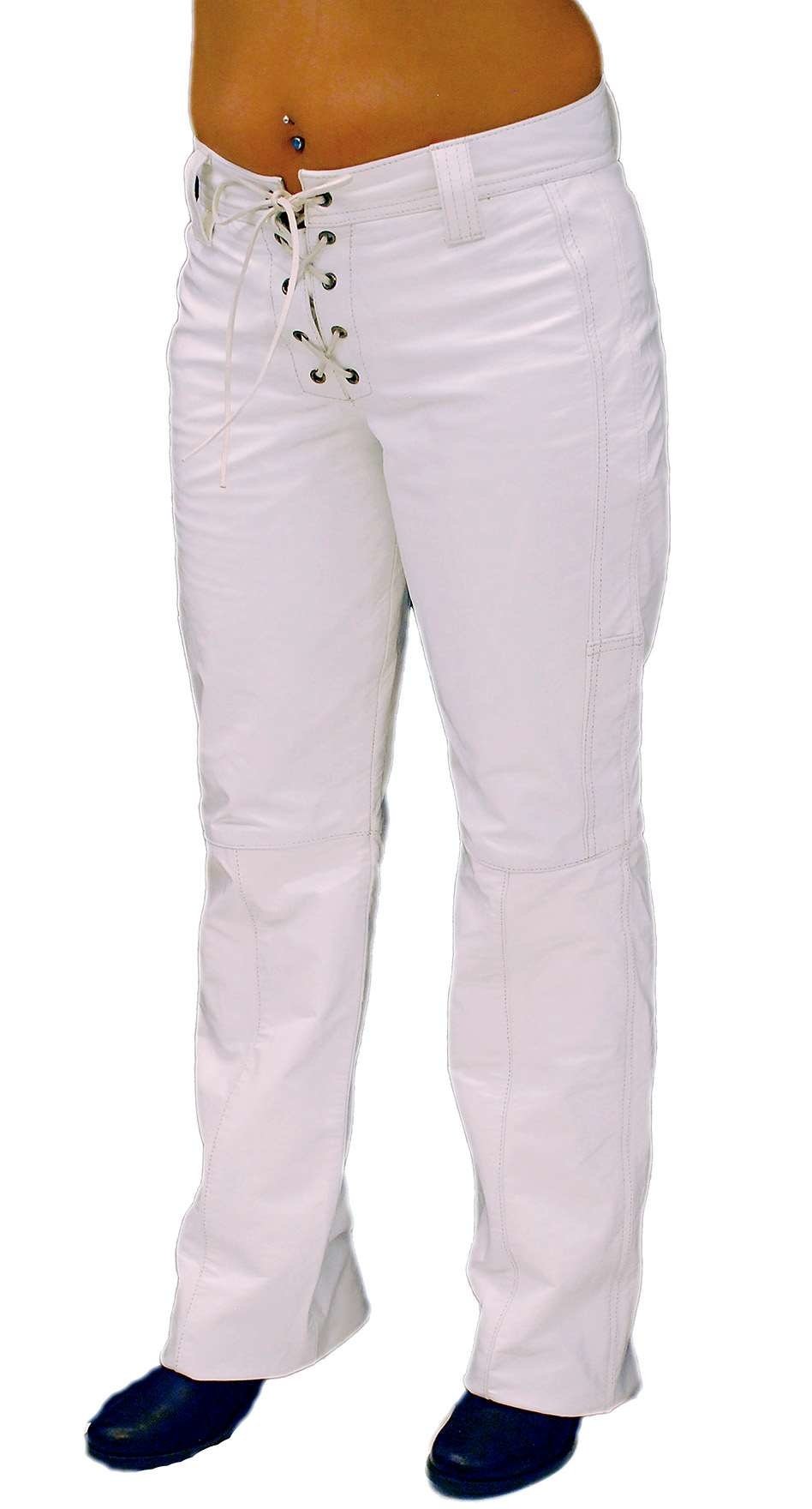 Lace Up White Leather Pants for Women #LP504LW (4,8,14)