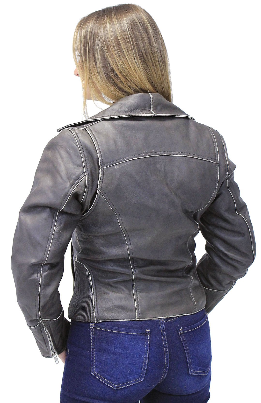 Vintage Leather Motorcycle Jacket for Women #LA4040ZRDN (M-3X)