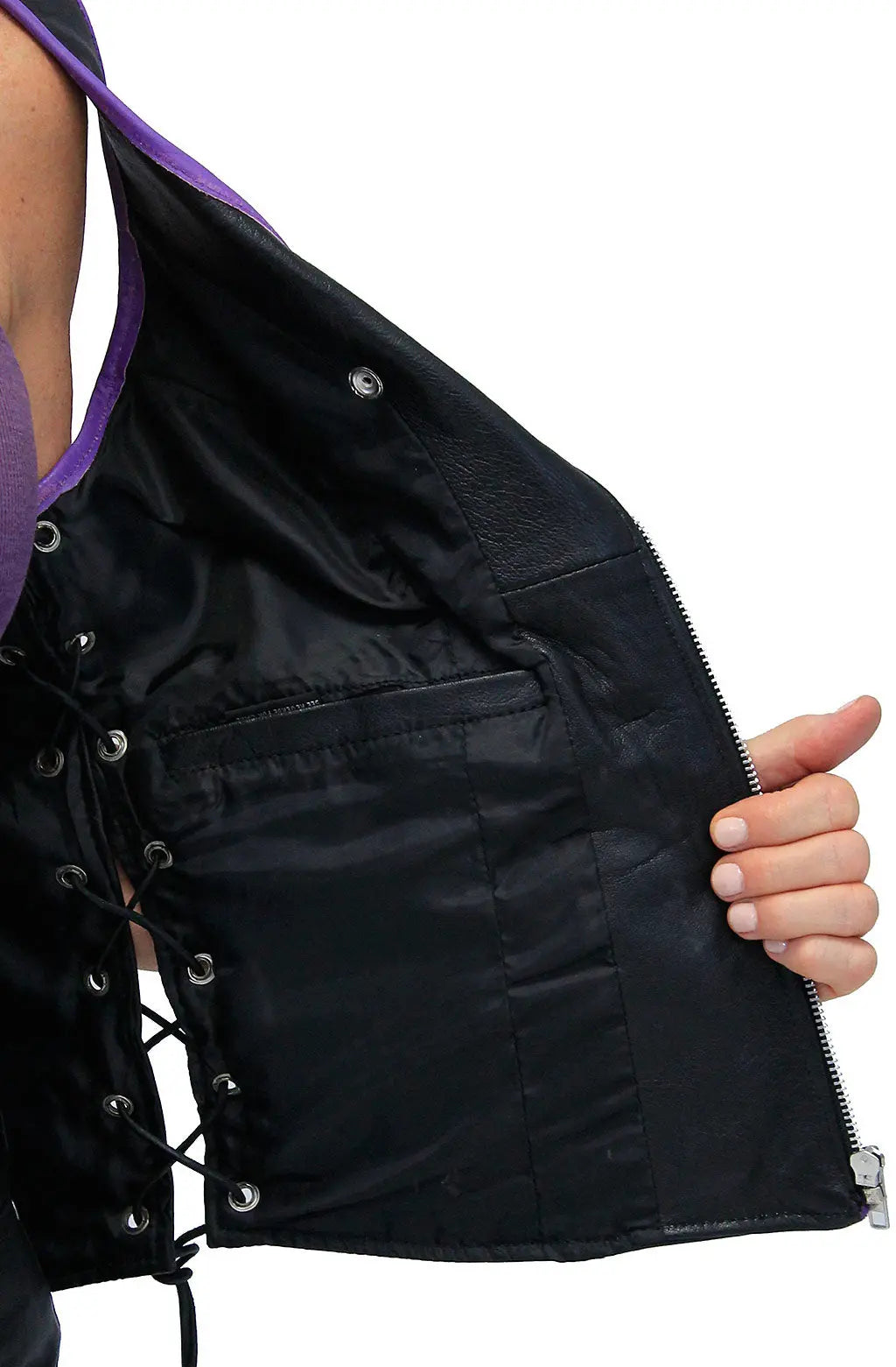 Purple Trim Side Lace Zipper Vest #VL68547LPU (S-M)