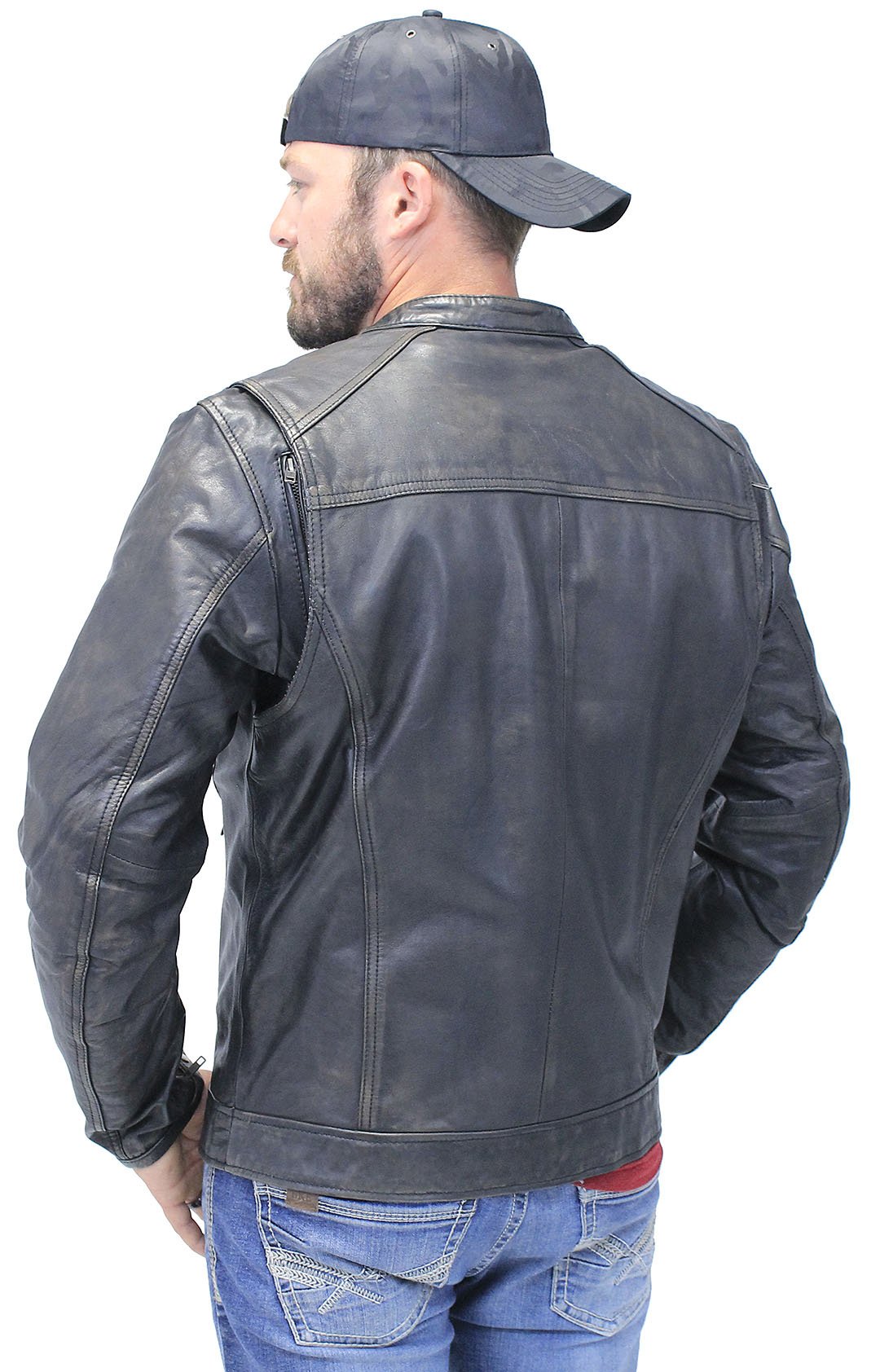 Men's Vintage Black Scooter Jacket w/Concealed Pockets #MA2530ZVV ()