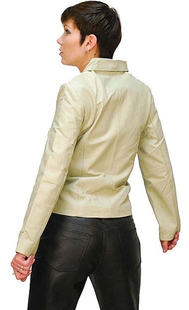 Ladies Cream Colored Leather Zip Jacket #L21051W (S-M)