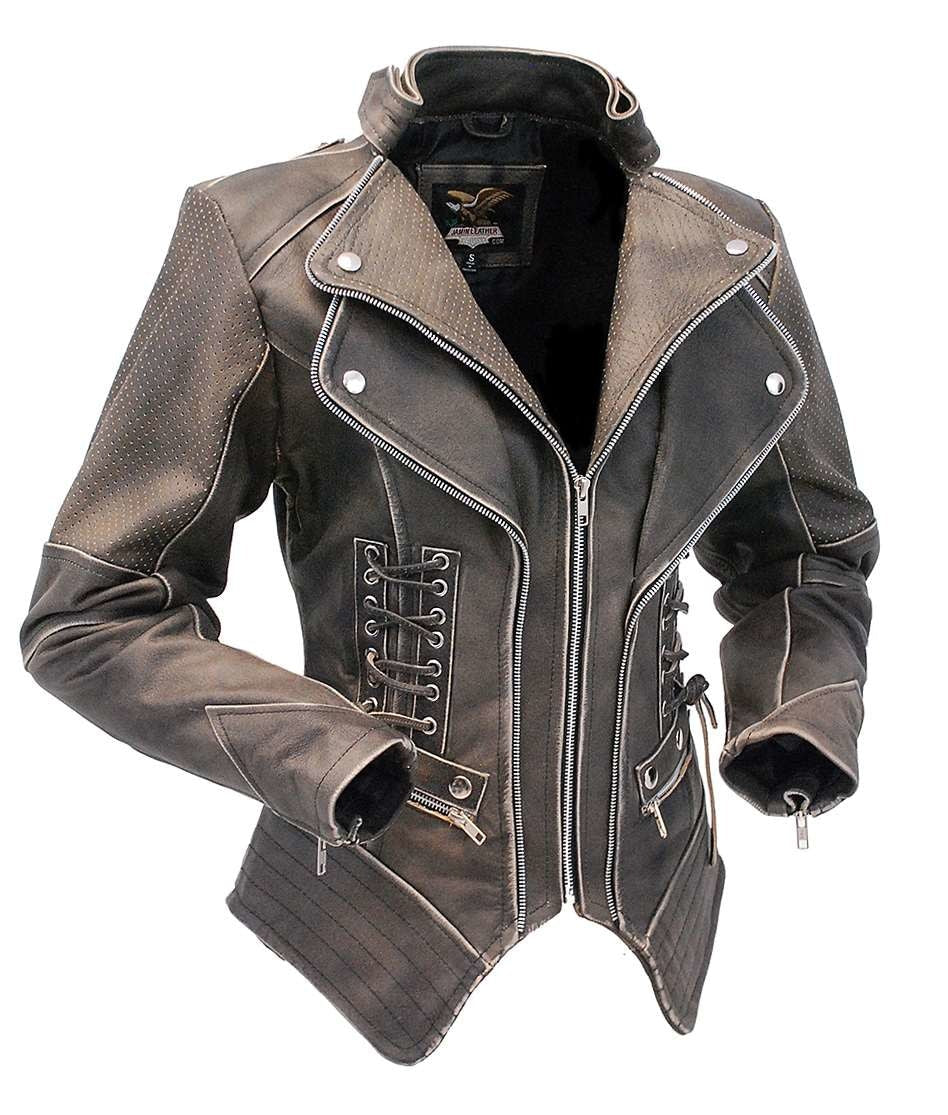 Women's Brown Steampunk Leather Jacket w/Concealed Pocket #LA15070XZZN ()