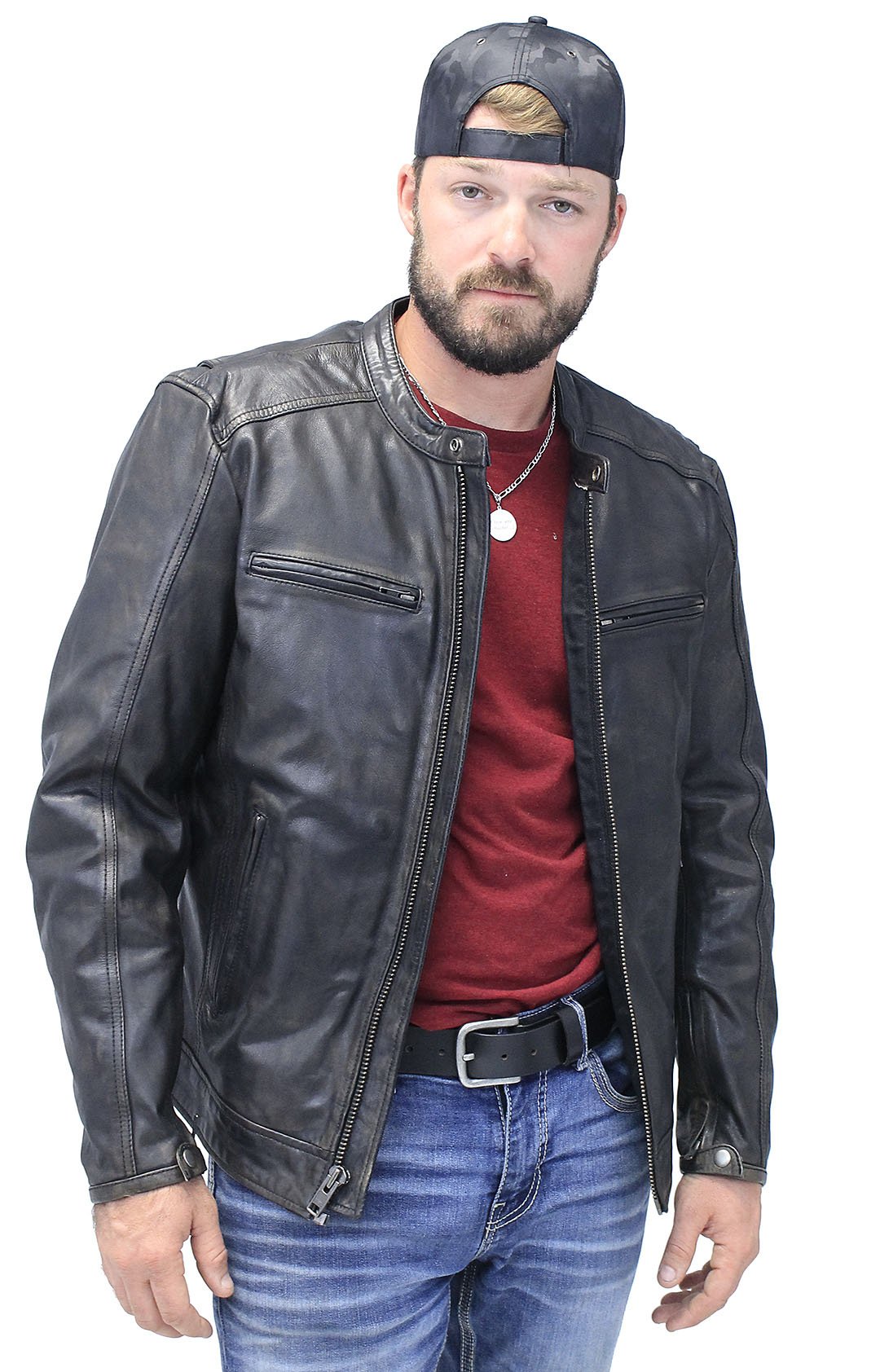 Men's Vintage Black Scooter Jacket w/Concealed Pockets #MA2530ZVV ()