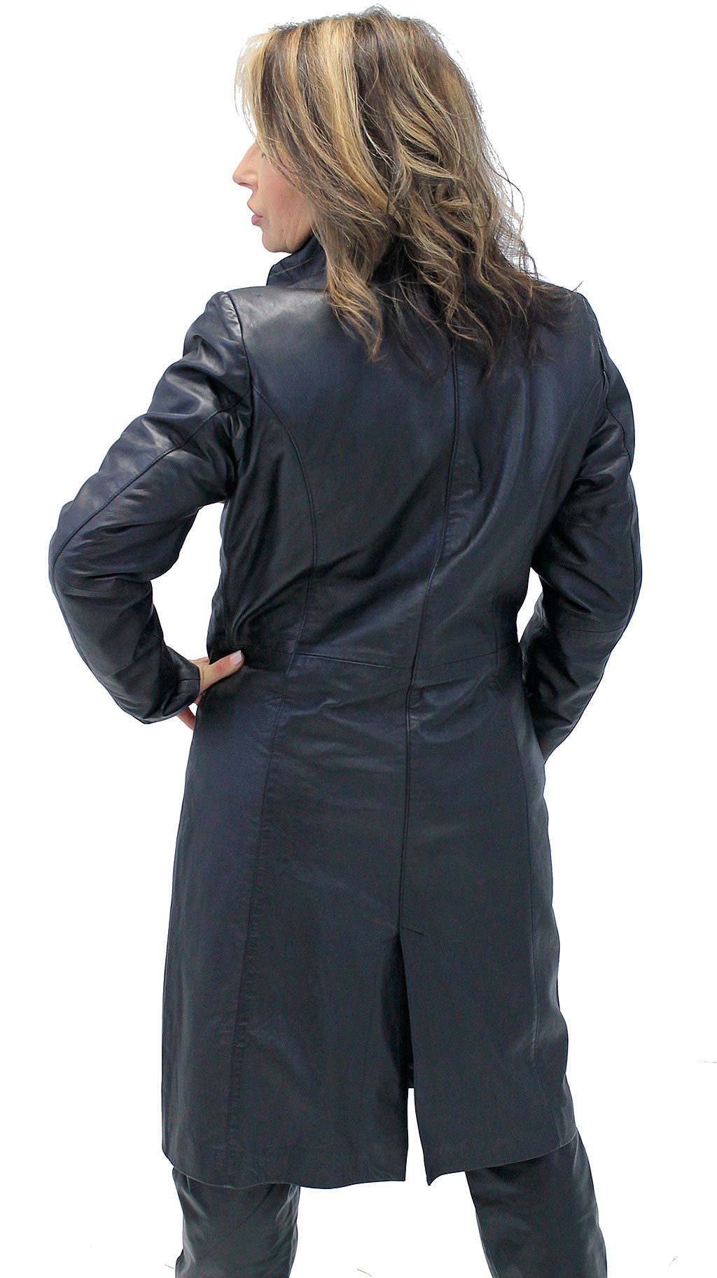 Hidden Button Long Lambskin Leather Coat For Women #L2011398ZK (S-XL)