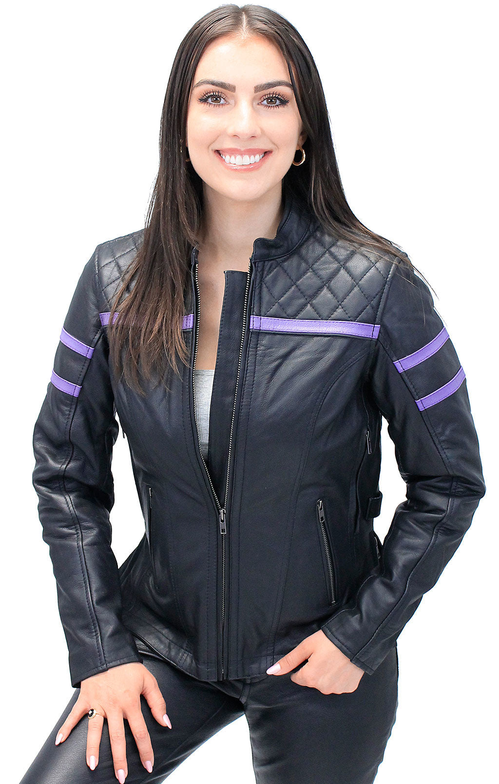 Women's Purple Stripe Vented Jacket w/Quilt Shoulders #L656017VQP ()