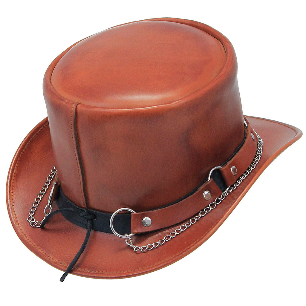 Light Brown Leather Tophat w/Chains & Rings #H2209RCN ()