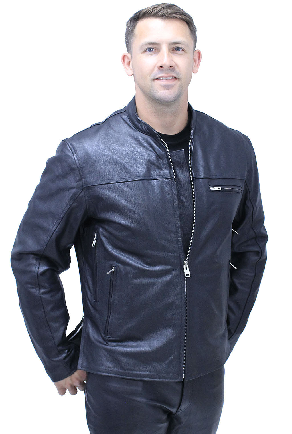 Men's Vented Café Racer Motorcycle Jacket w/Concealed Pocket #M6638VZGK (2X-3X)