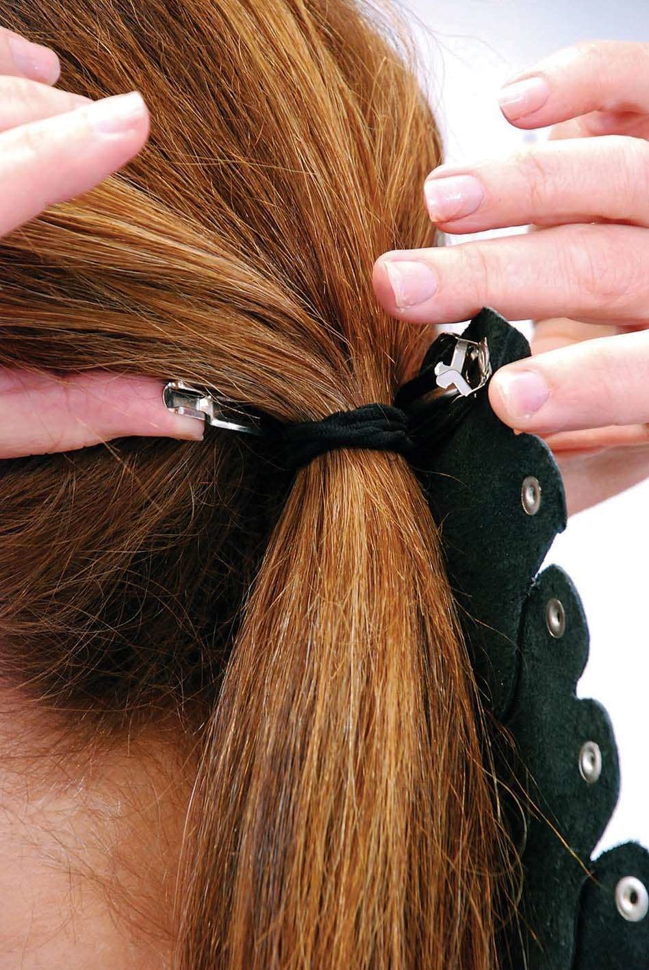 10.5" Extra Long Silver Beaded Black Leather Hair Tube #AHW6543FBS