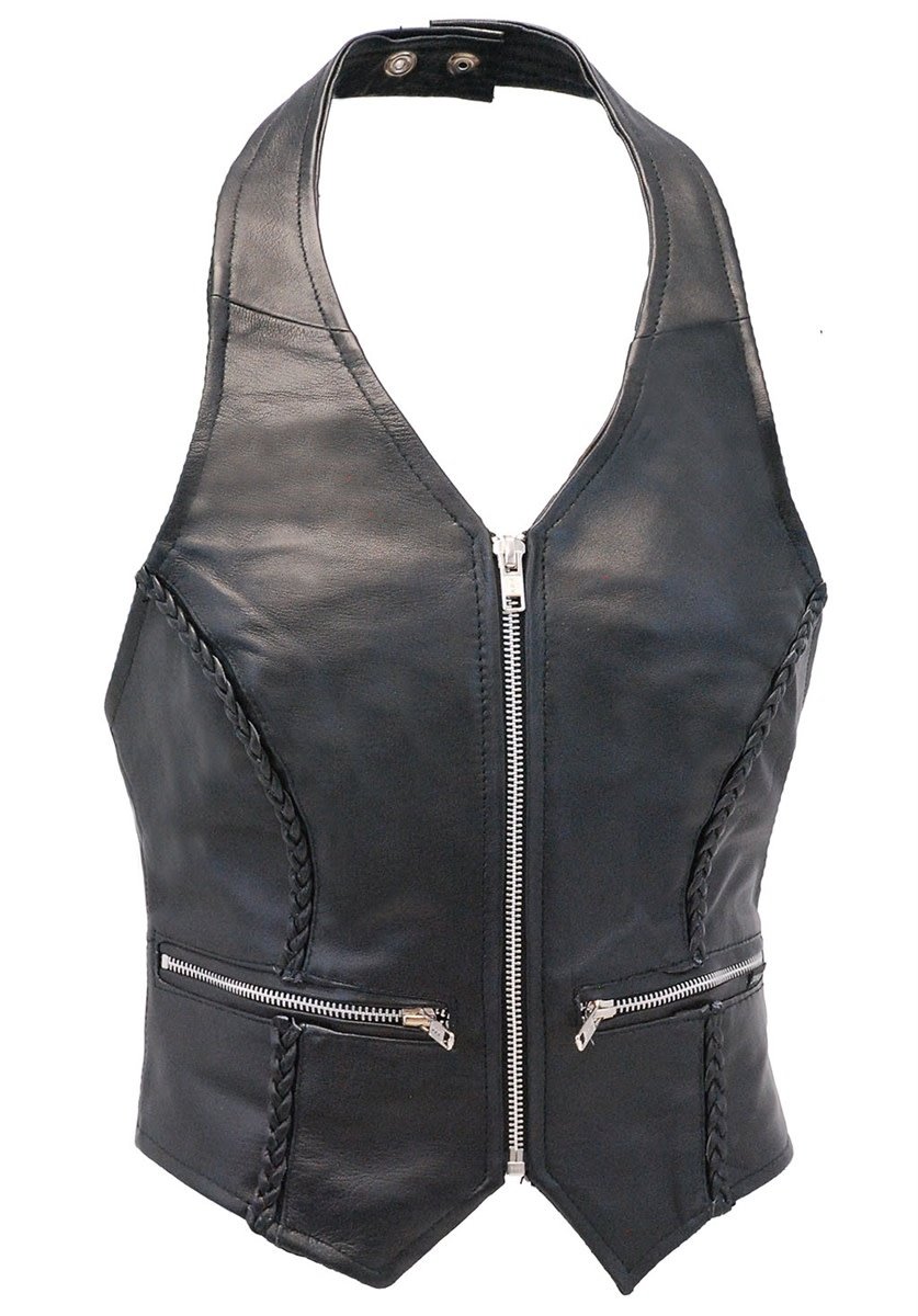 Zipper Braid Leather Halter Vest #LH523BZ (L-XL)