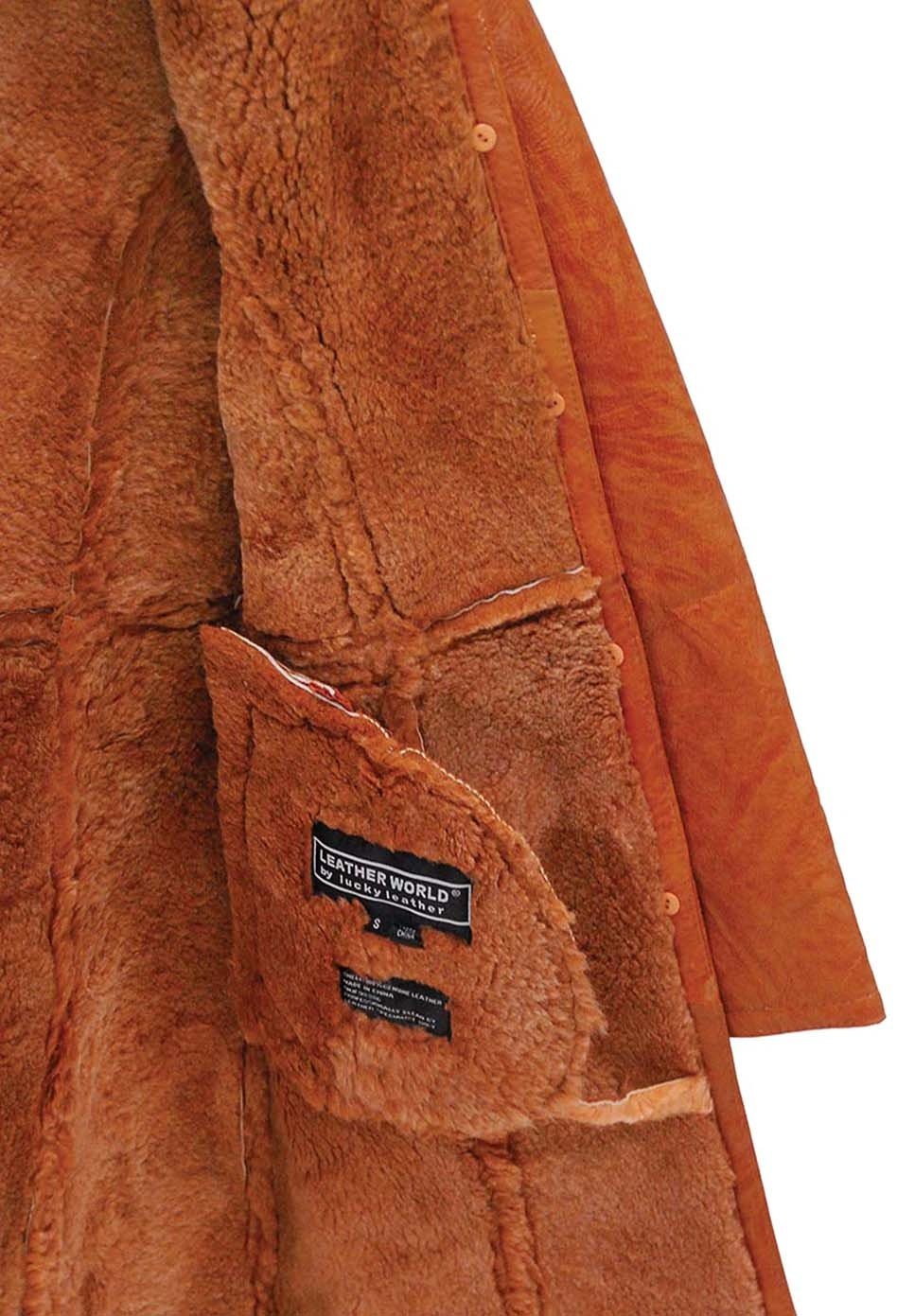 Women's Tan Genuine Sheepskin Fur Lined Trench Coat Jacket #L1319HN (S only)