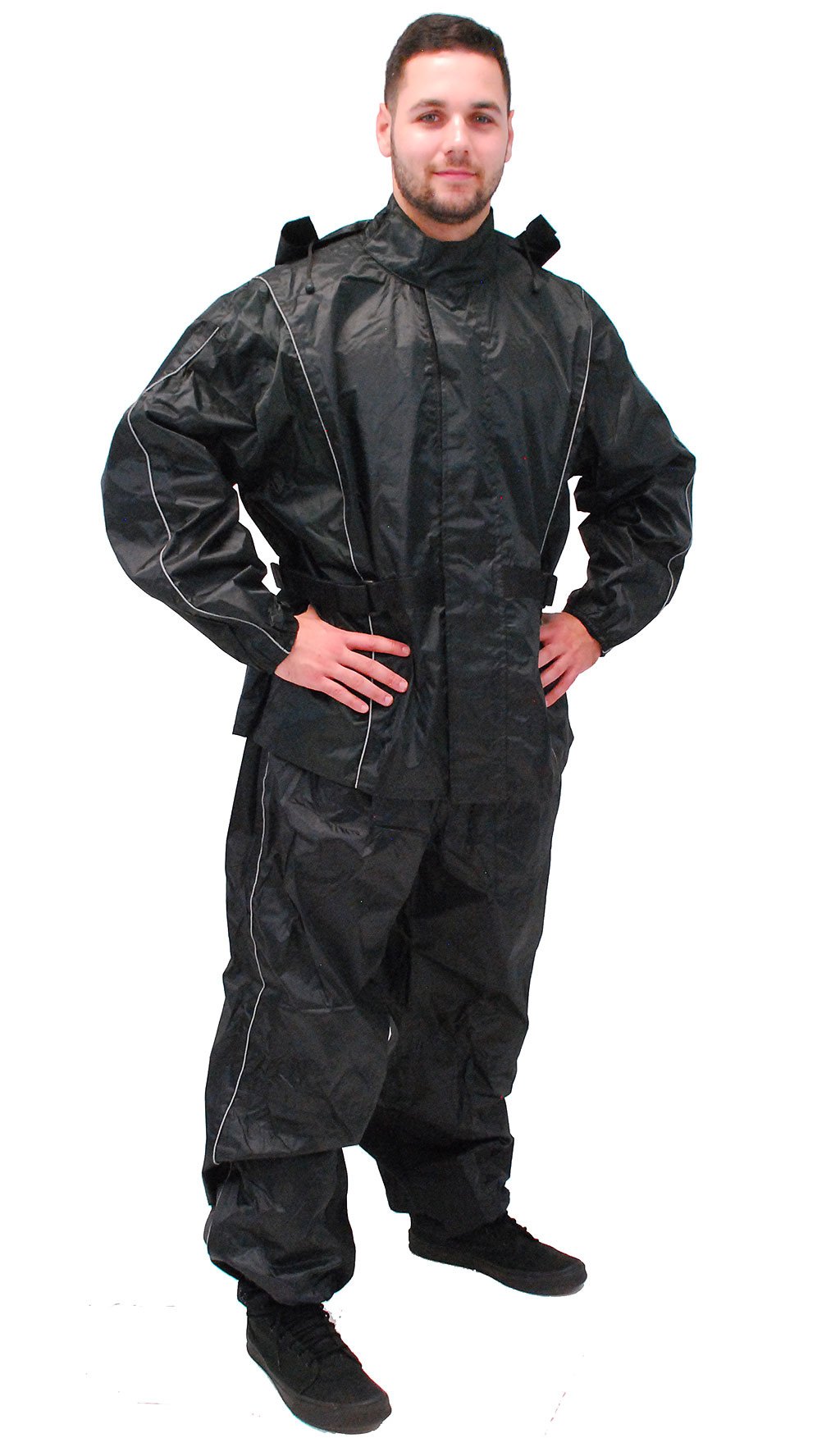 Black Rain Suit with Reflector Trim - 2 pc Set #RS1039K