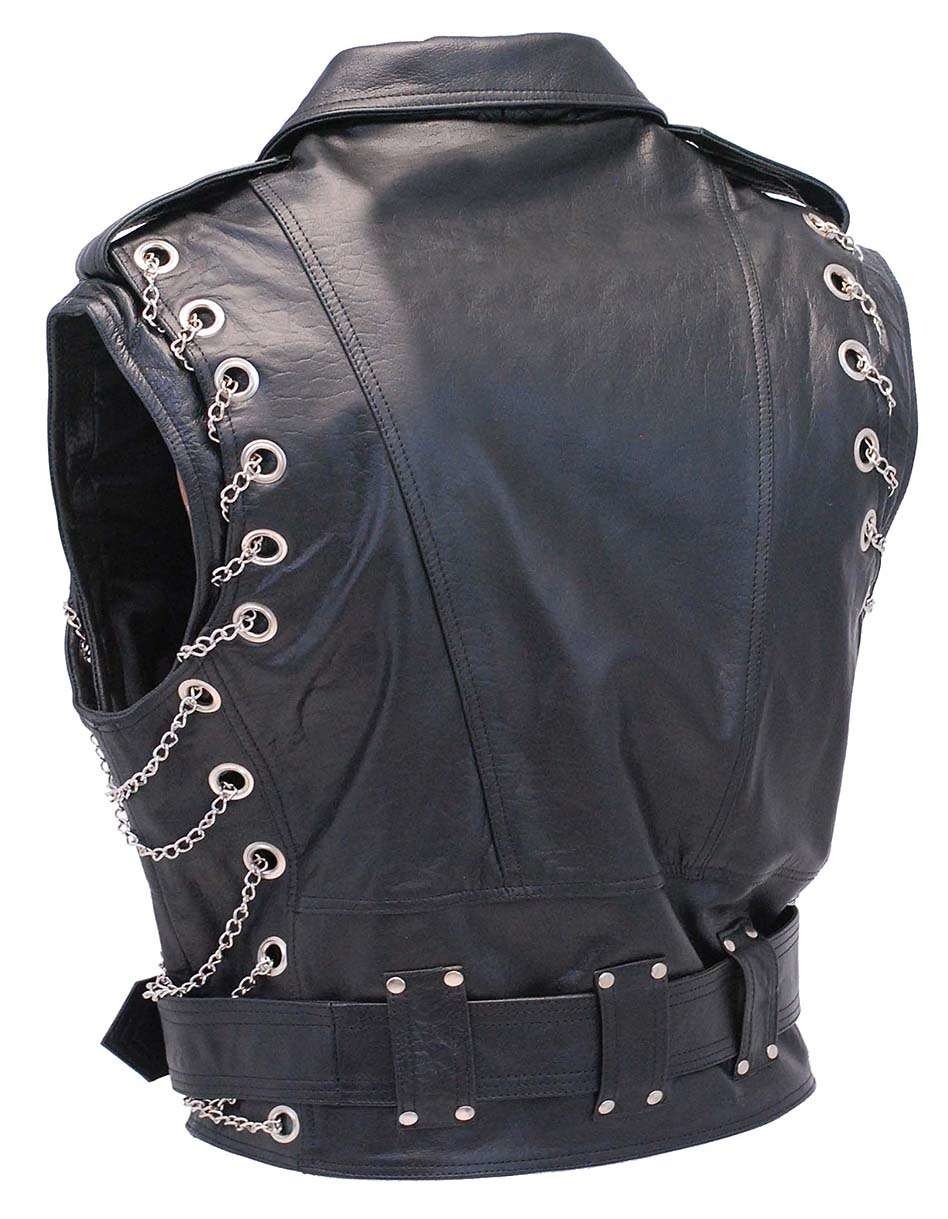 Chromed Out Leather Motorcycle Chain Vest #VM2001MCC