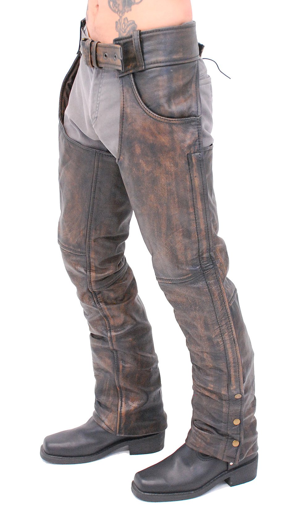Premium Heavy Brown Vintage Deep Pocket Chaps #CA7202PN (XS-M,3X-5X)