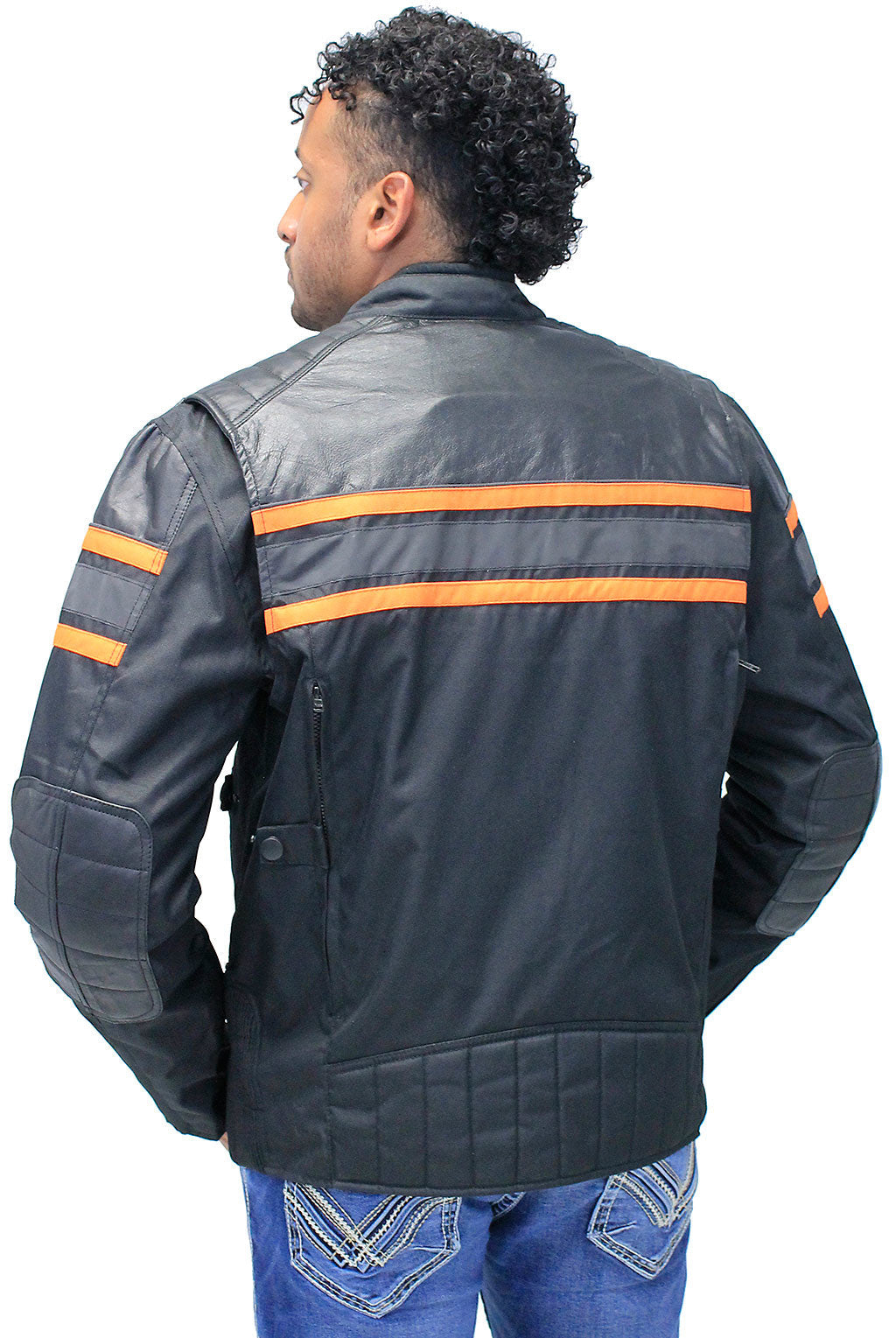 Orange Stripe Armor Reflector Men's Jacket Leather-Textile #MC361616AO ()