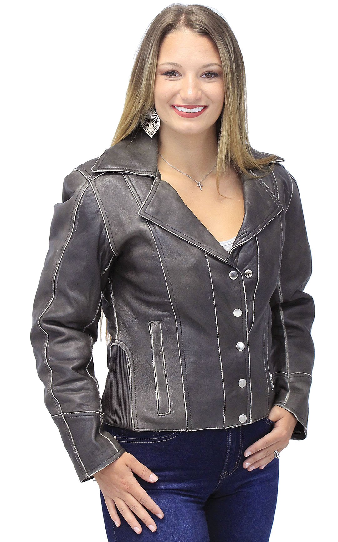 Vintage Leather Motorcycle Jacket for Women #LA4040ZRDN (M-3X)