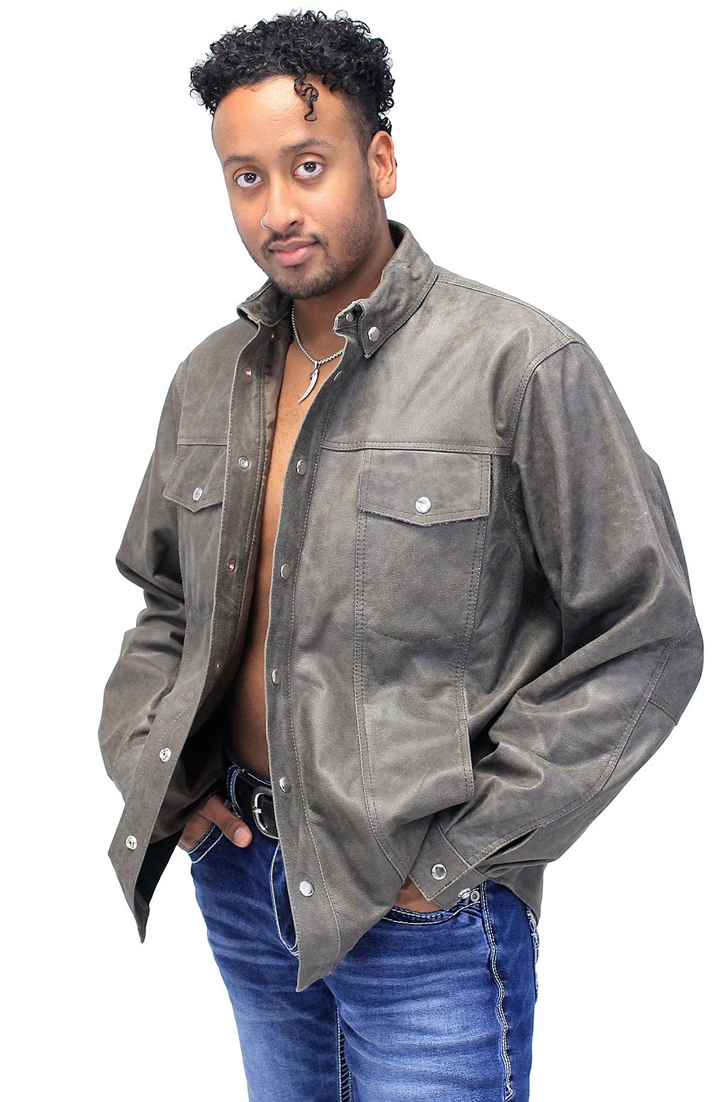 Rich Brown Leather Shirt - Jean Style #MS9011N (L-3X)