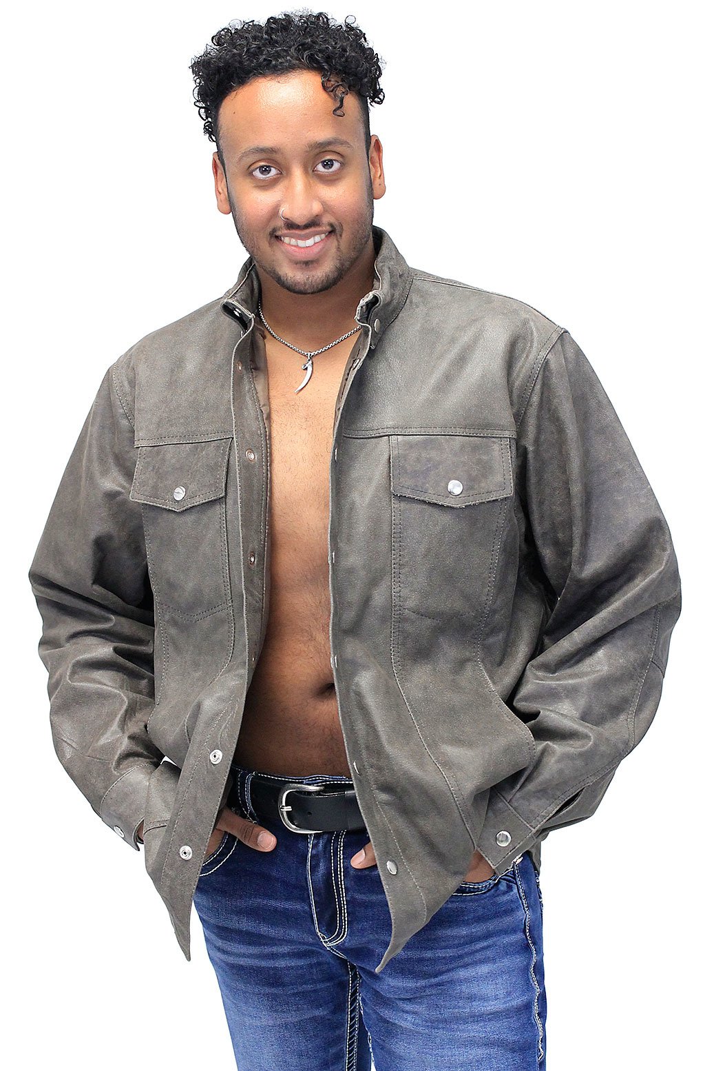 Rich Brown Leather Shirt - Jean Style #MS9011N (L-3X)