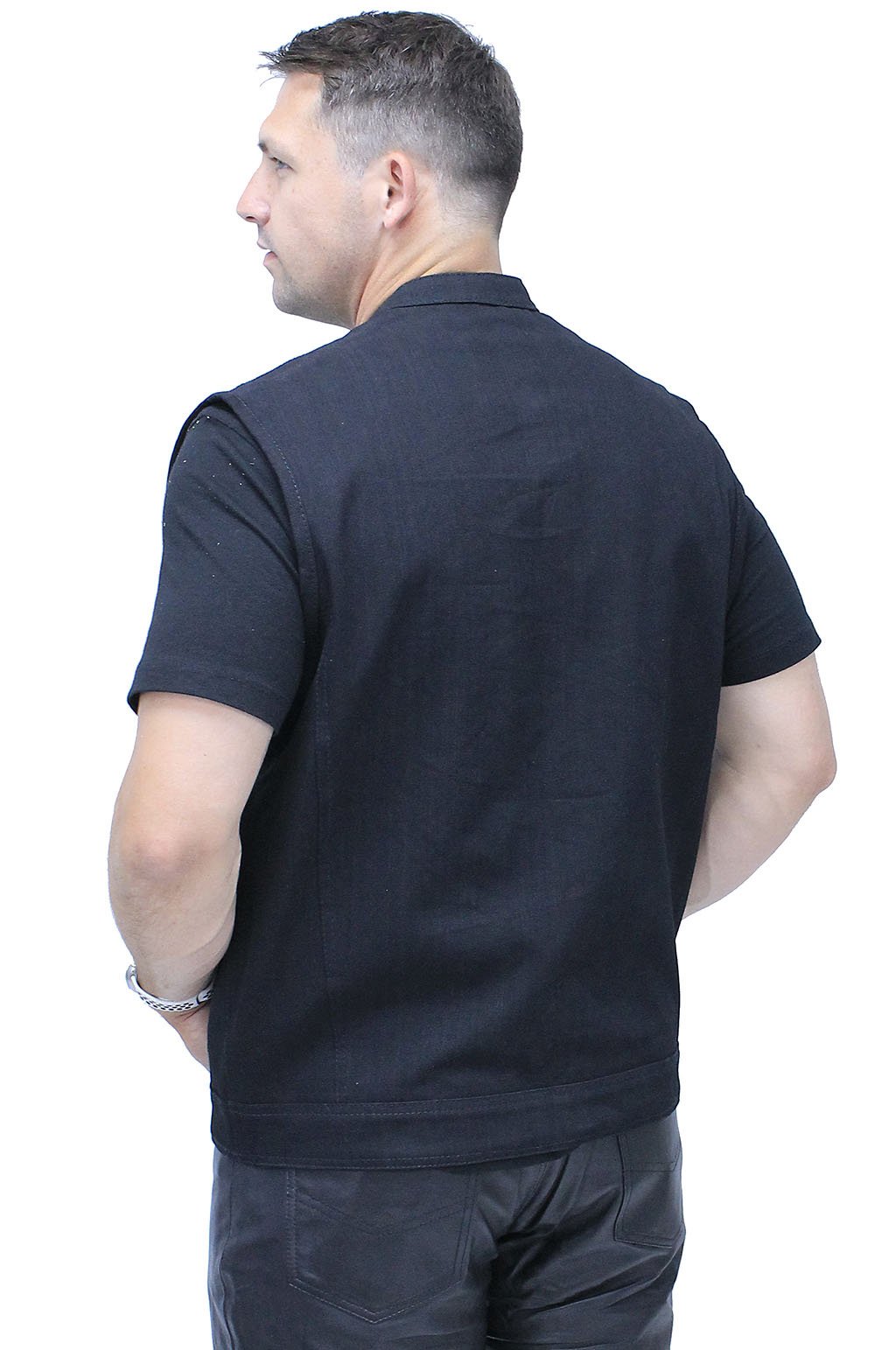 Black Denim Snap Up Club Vest w/Concealed Pocket #VMC3200K (S-M)
