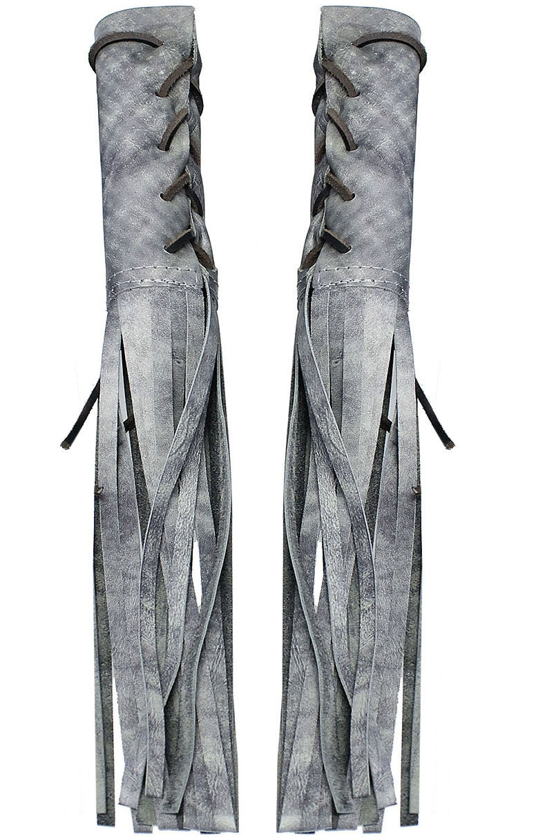 2 Pc Set - Antiqued Gray Fringe Motorcycle Grip Covers #GR2303FGY (20)