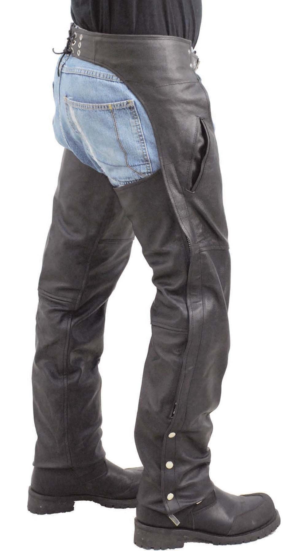 Unisex Leather Motorcycle Pocket Chaps - Special #C2100SP (S,2X-6X)