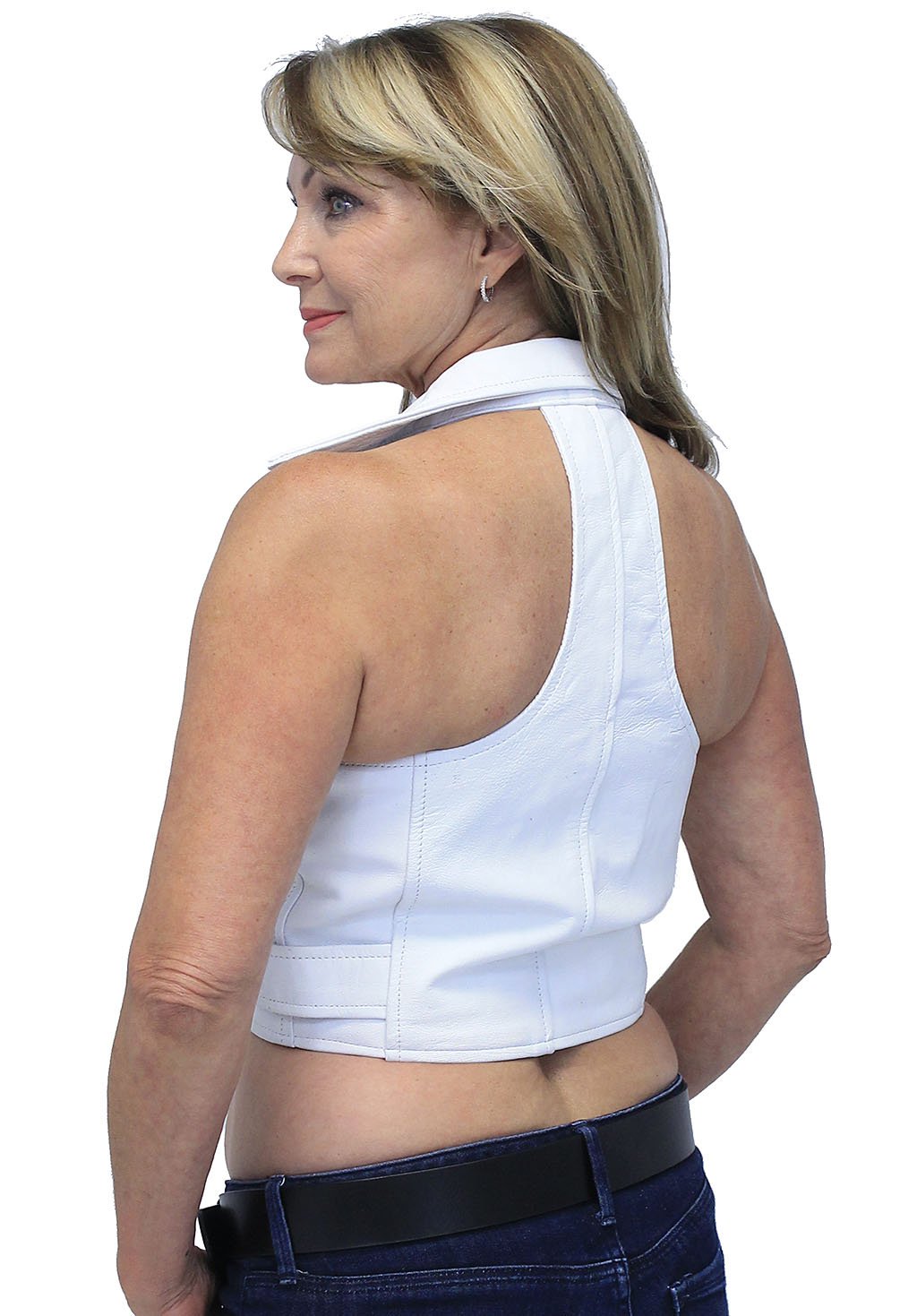 White Leather Motorcycle Vest #VL30098W (XS-M)