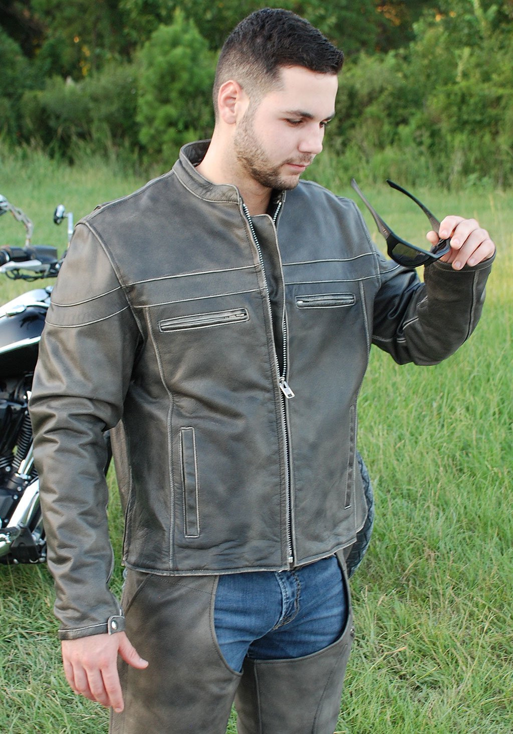 Vintage Brown Leather Vented Motorcycle Jacket - Scooter Style #MA4170ZDN (M,XL)