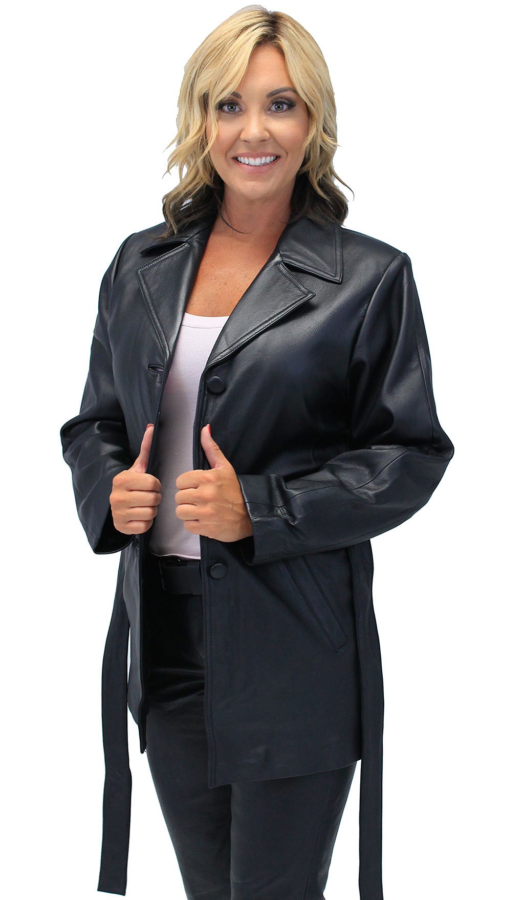 36'' Women's Premium Leather Jacket w/Removable Belt #L247LLBTK (XS-XL)