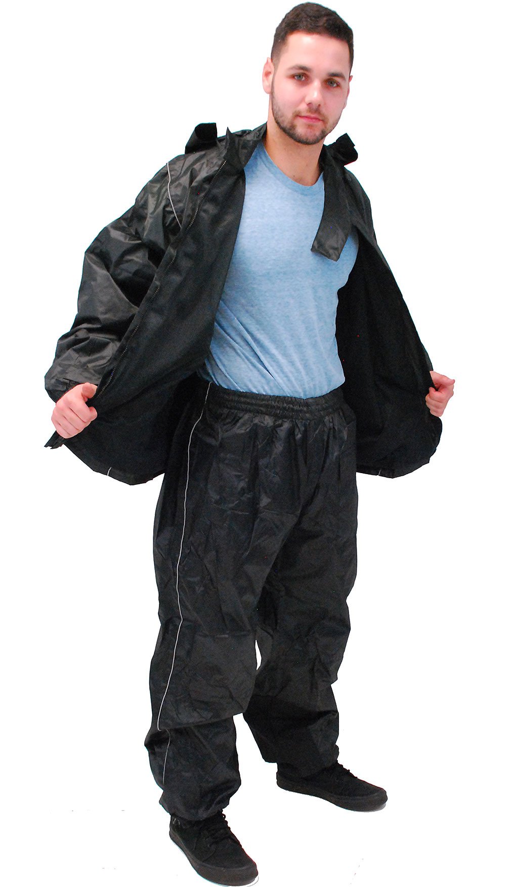 Black Rain Suit with Reflector Trim - 2 pc Set #RS1039K