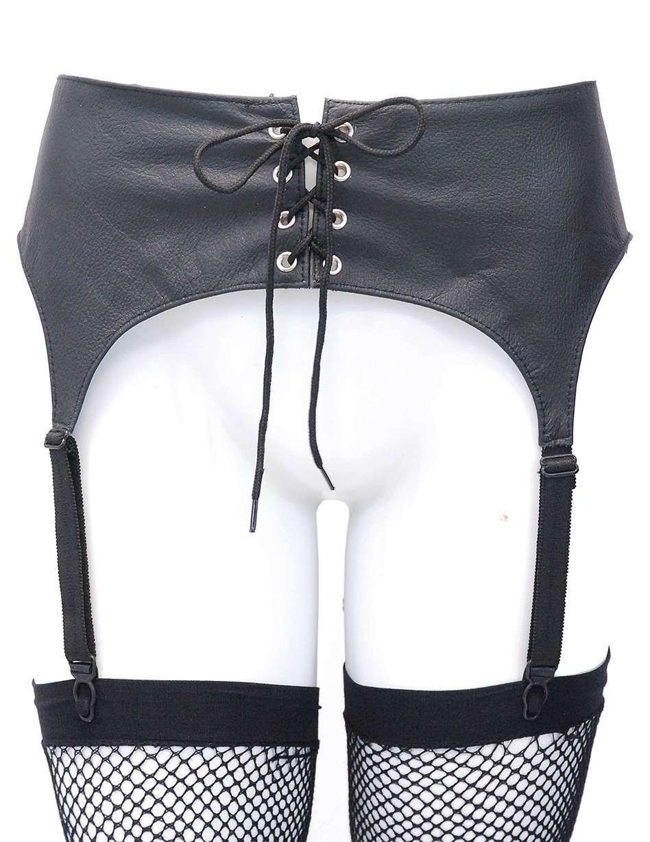 Black Lace Up Genuine Leather Garter Belt #U9203GBK