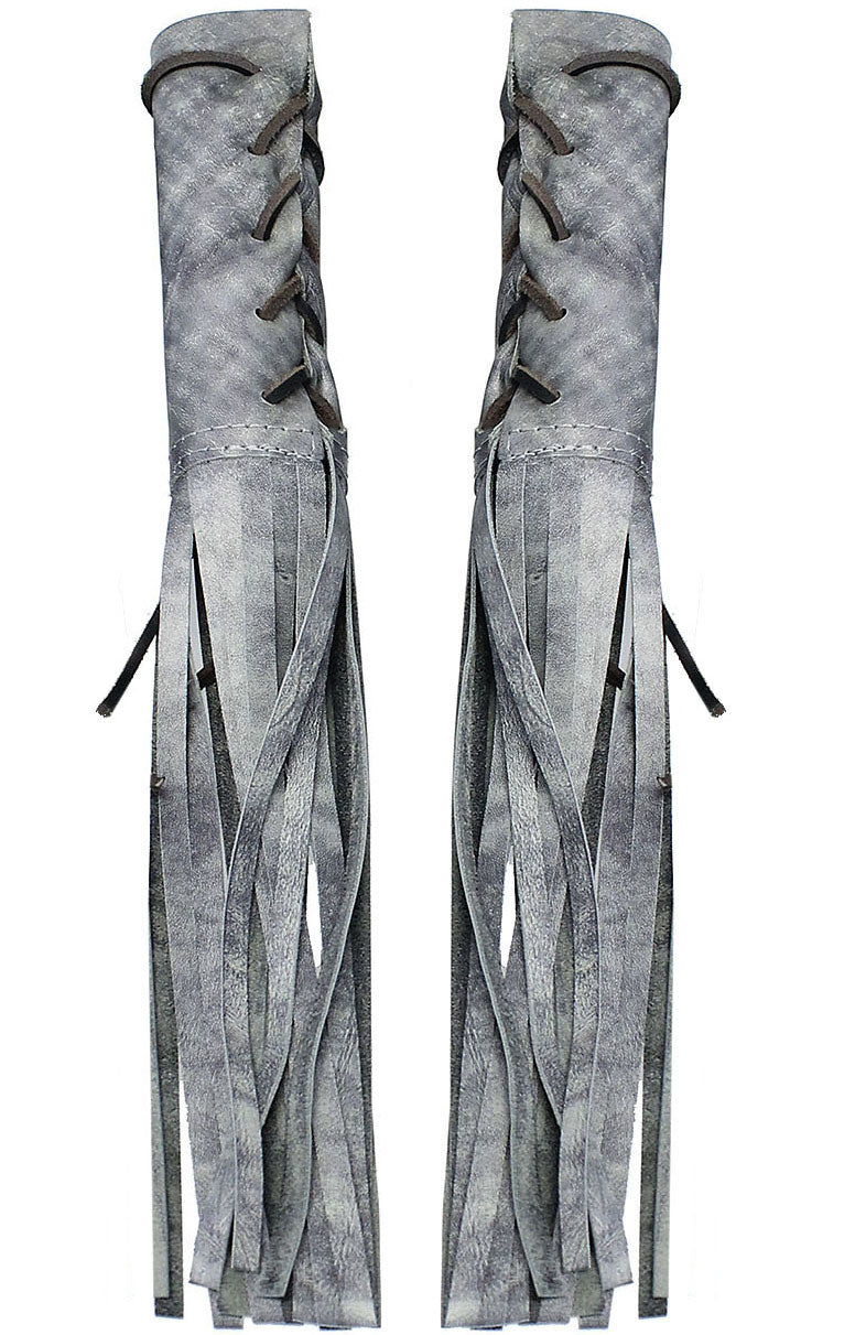 2 Pc Set - Antiqued Gray Fringe Motorcycle Grip Covers #GR2303FGY (20)