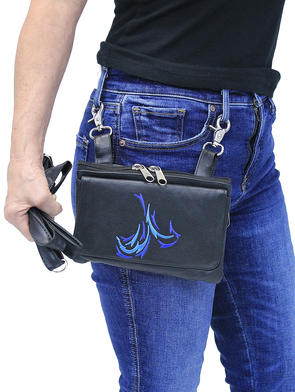 Large Leather Double Clip Pouch w/Strap #PKK57330K (20)