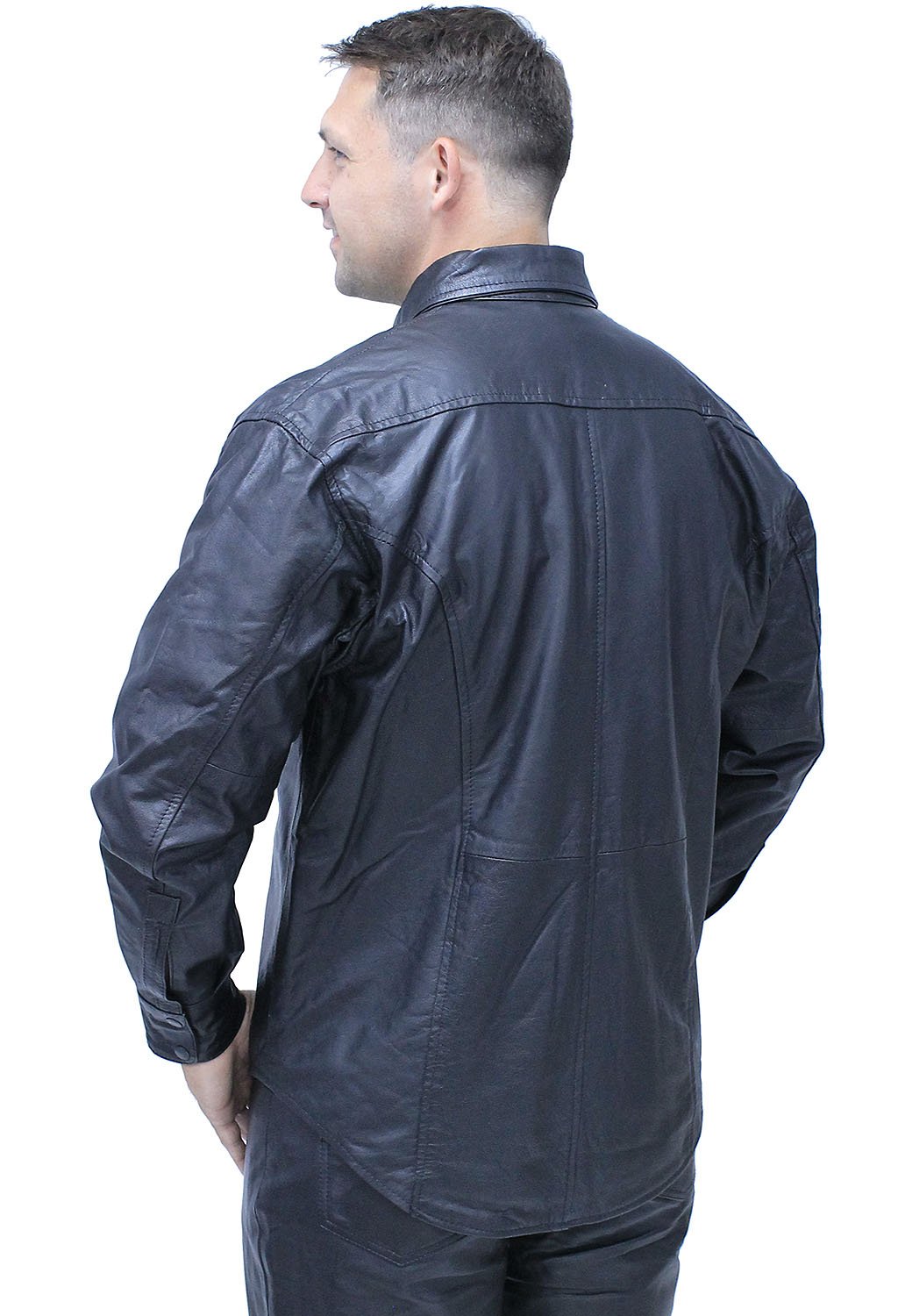 Snap Up Black Leather Shirt #MS1559K