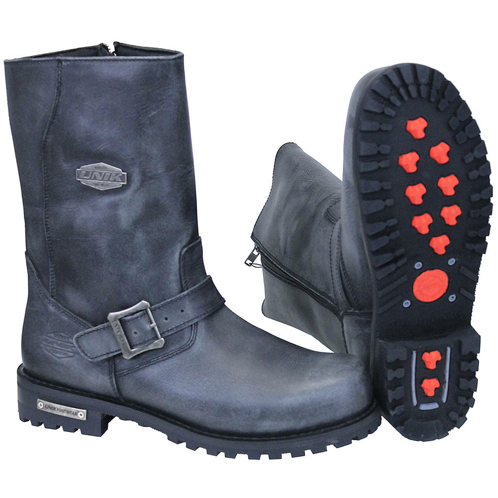 Men's Antiqued Gray Engineer Leather Biker Boots #BM100013GY ()