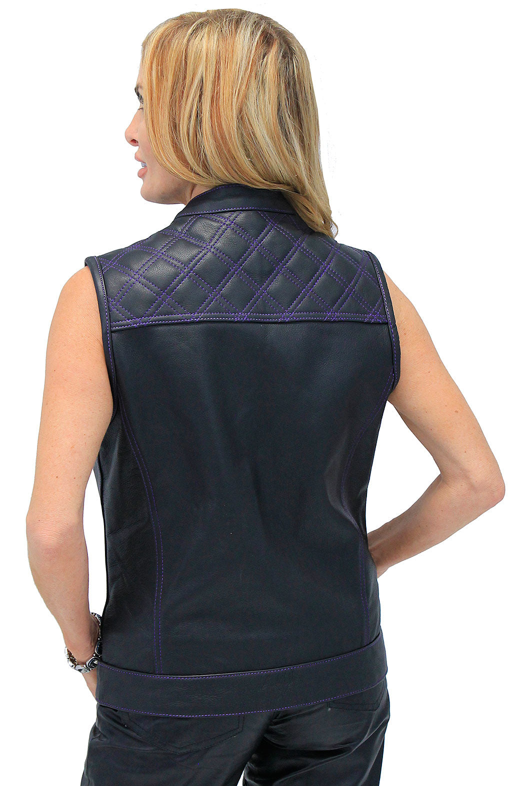 Purple Stitched Leather Club Vest w/Easy Access Concealed Pocket #VL689617QP ()