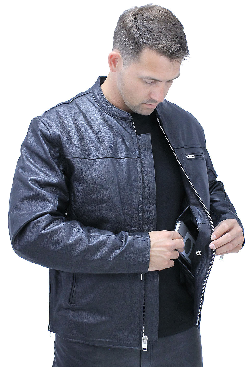 Men's Vented Café Racer Motorcycle Jacket w/Concealed Pocket #M6638VZGK (2X-3X)