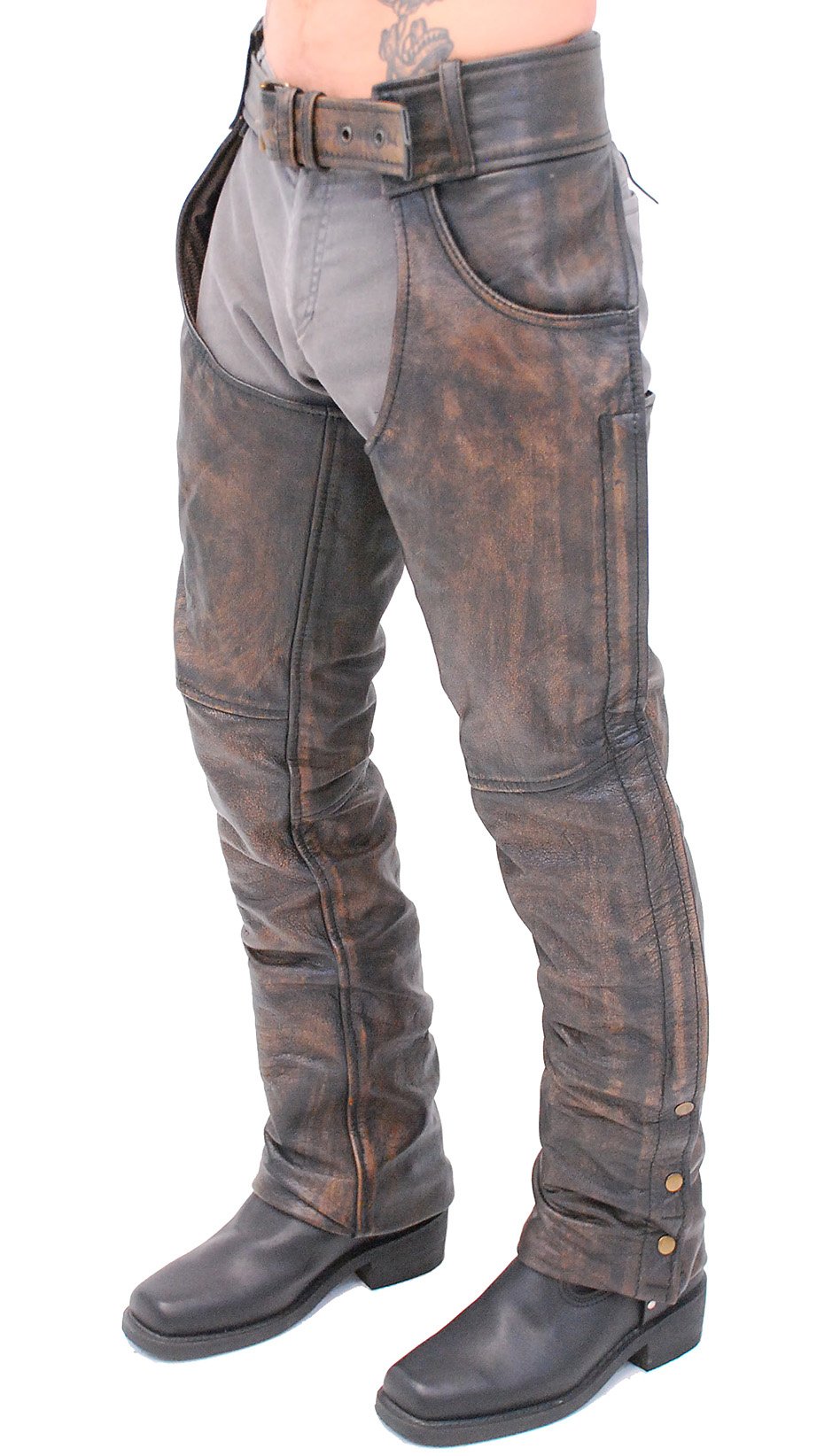 Premium Heavy Brown Vintage Deep Pocket Chaps #CA7202PN (XS-M,3X-5X)