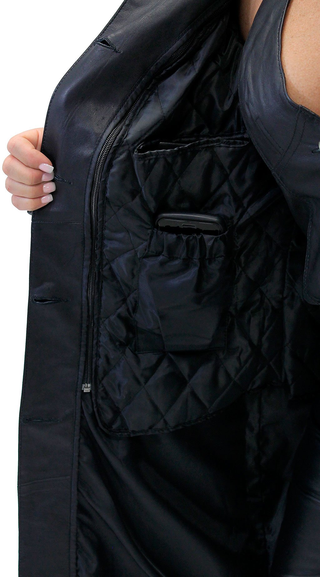 Hidden Button Long Lambskin Leather Coat For Women #L2011398ZK (S-XL)