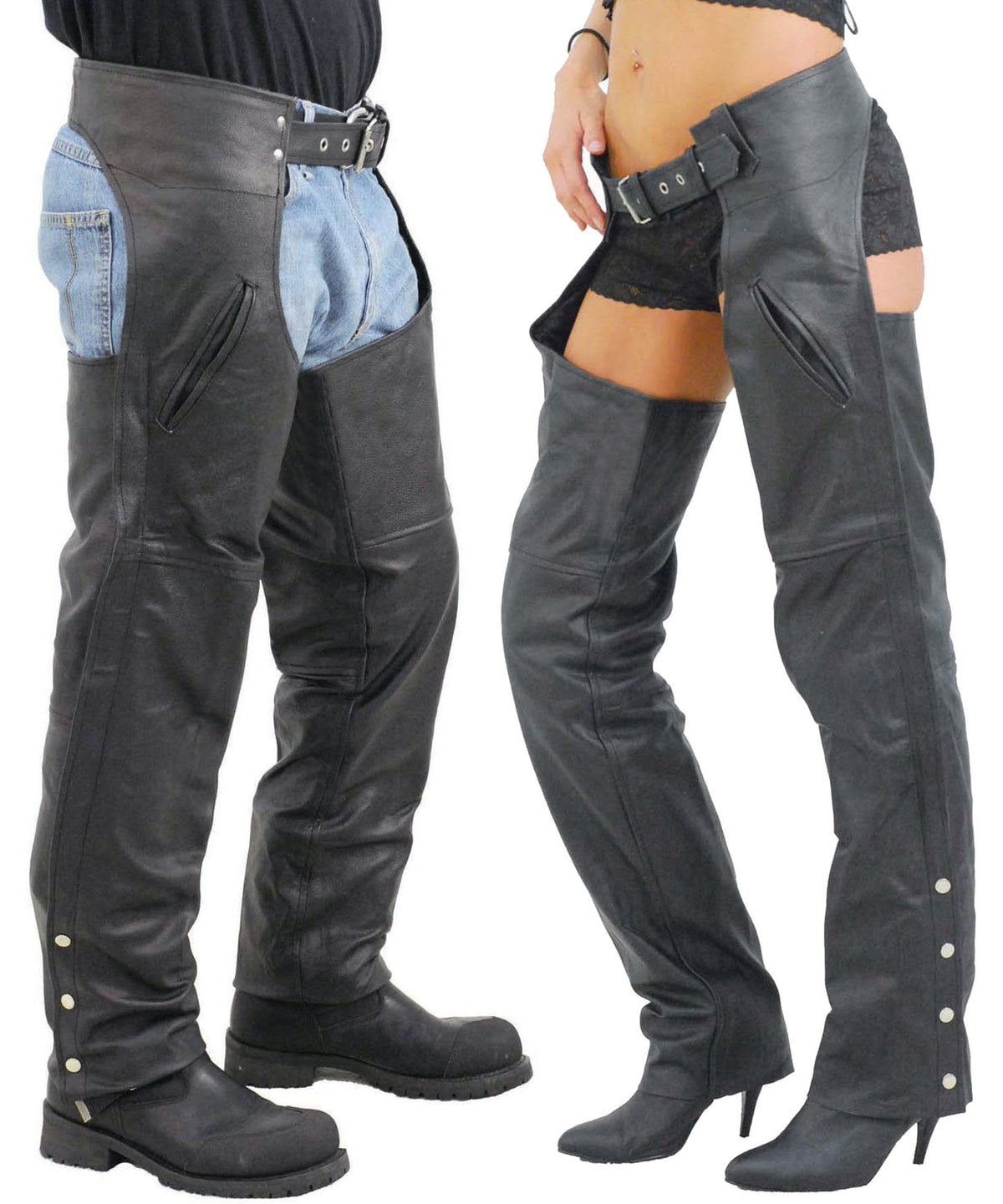 Unisex Leather Motorcycle Pocket Chaps - Special #C2100SP (S,2X-6X)