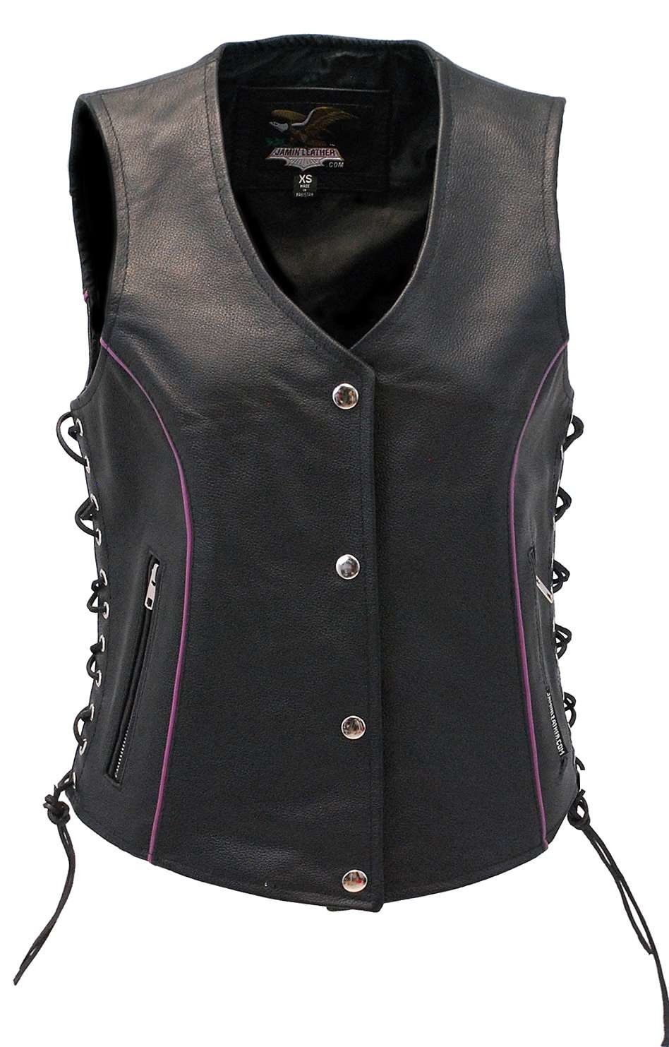 Women's Purple Piping Side Lace Concealed Pocket Vest #VL68501GPU (XS-S)