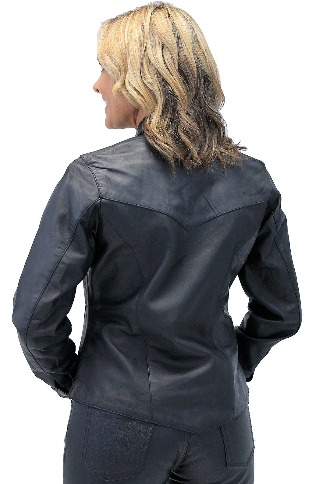 Frontier Black Leather Shirt Jacket for Women #LS43K (XS-M,4X)
