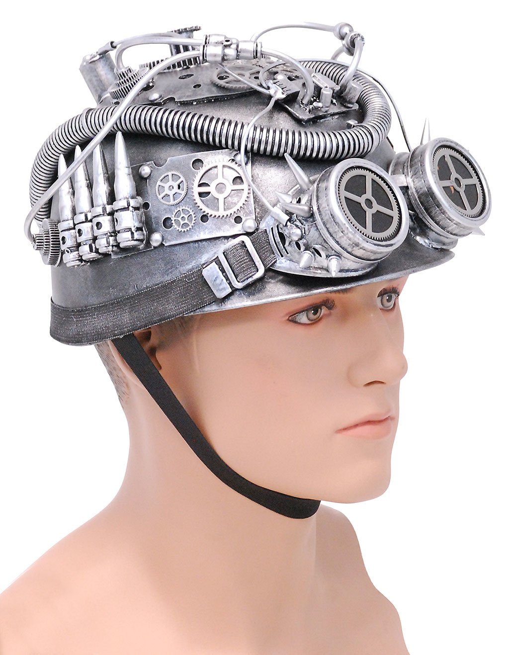 Silver Steampunk Helmet w/Goggles & More #H39419XSIL ()