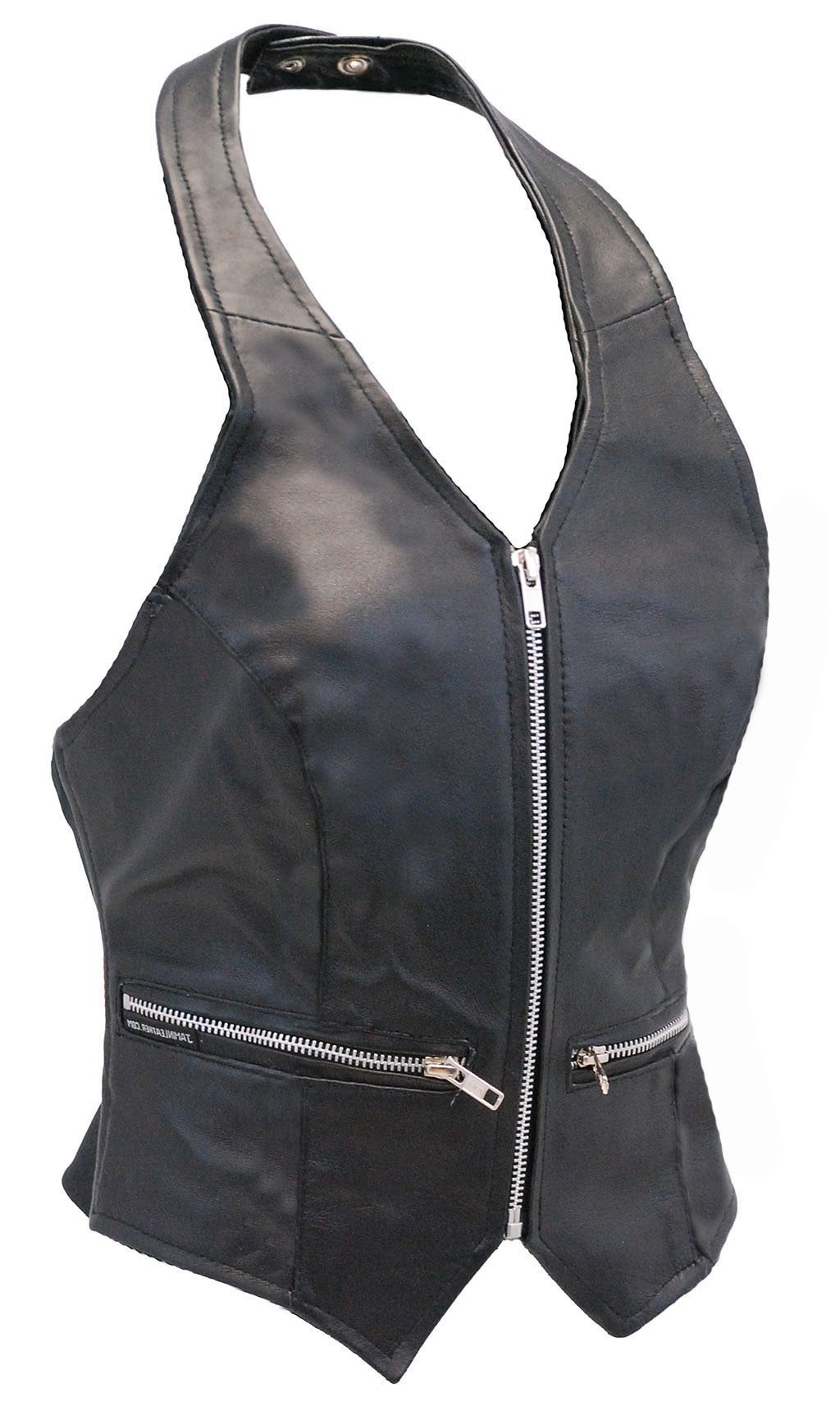 Zip Front Black Leather Halter Vest #LH5231ZK (XS-XL)