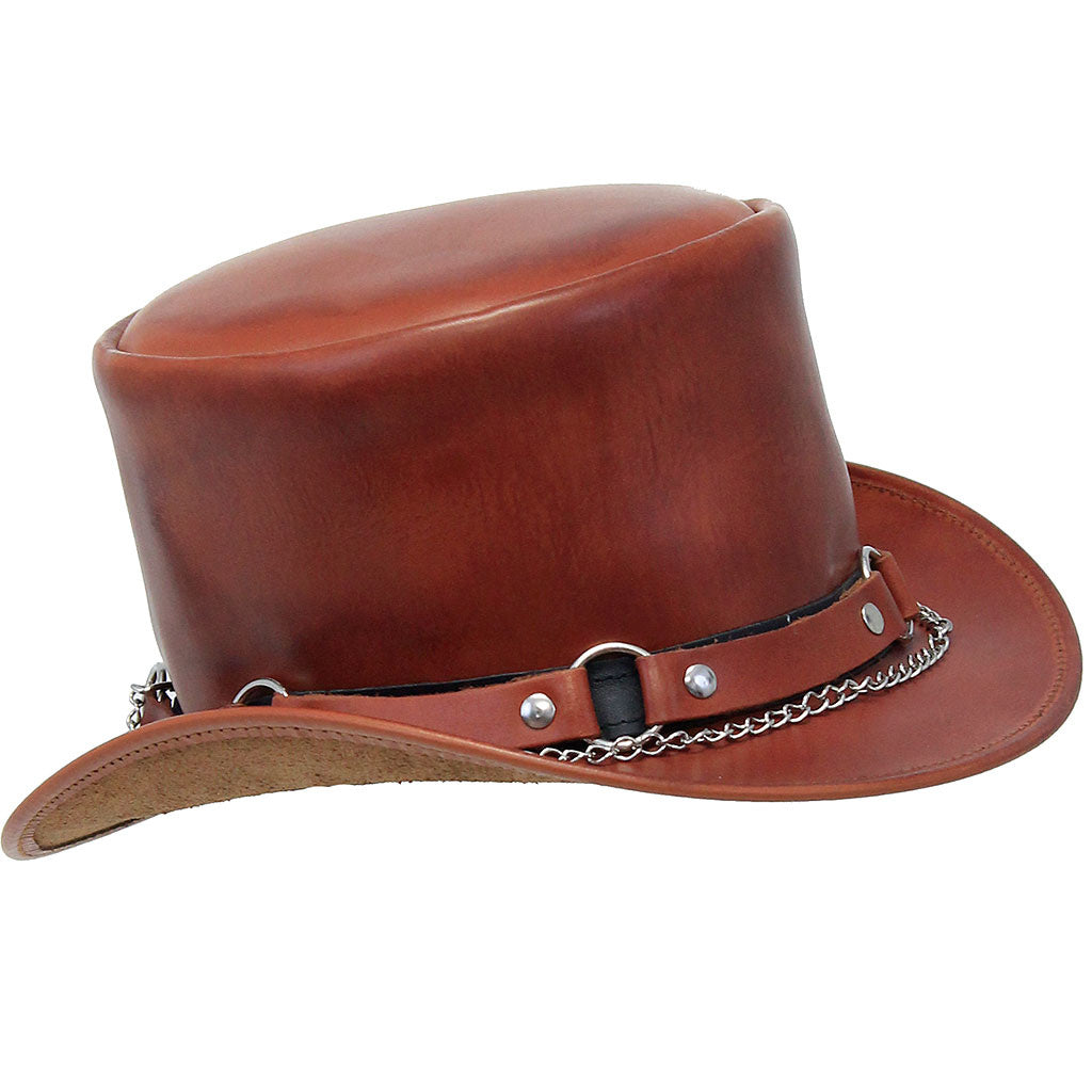 Light Brown Leather Tophat w/Chains & Rings #H2209RCN ()