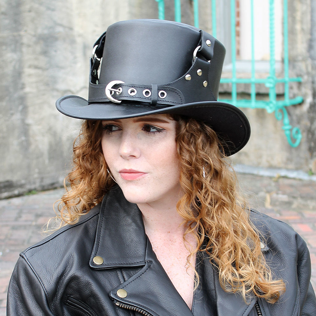 Steampunk Buckled Leather Tophat #H2204BUK ()