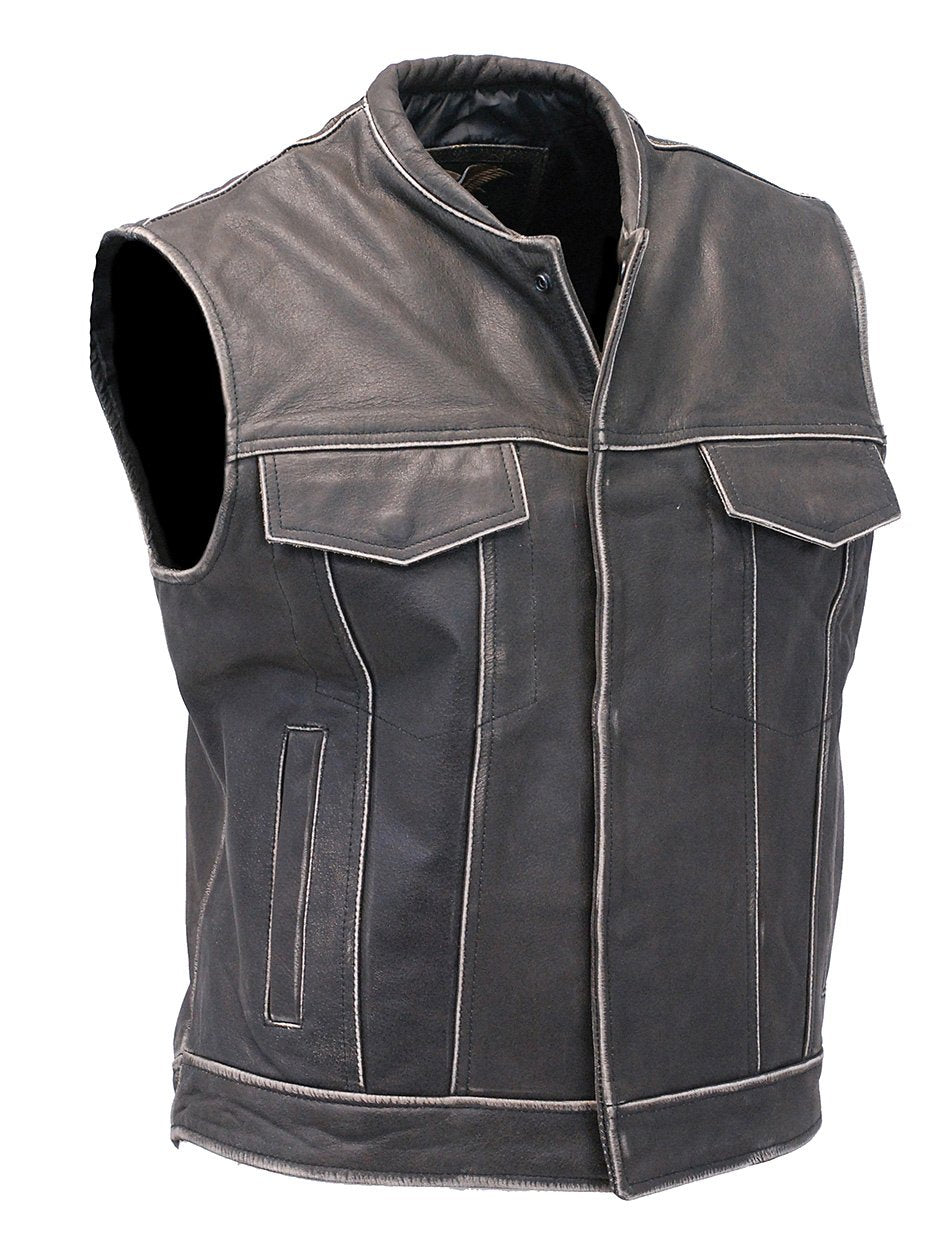 Vintage Brown Leather Club Vest w/Dual Concealed Pockets #VMA1015DN (M, 3X-5X)