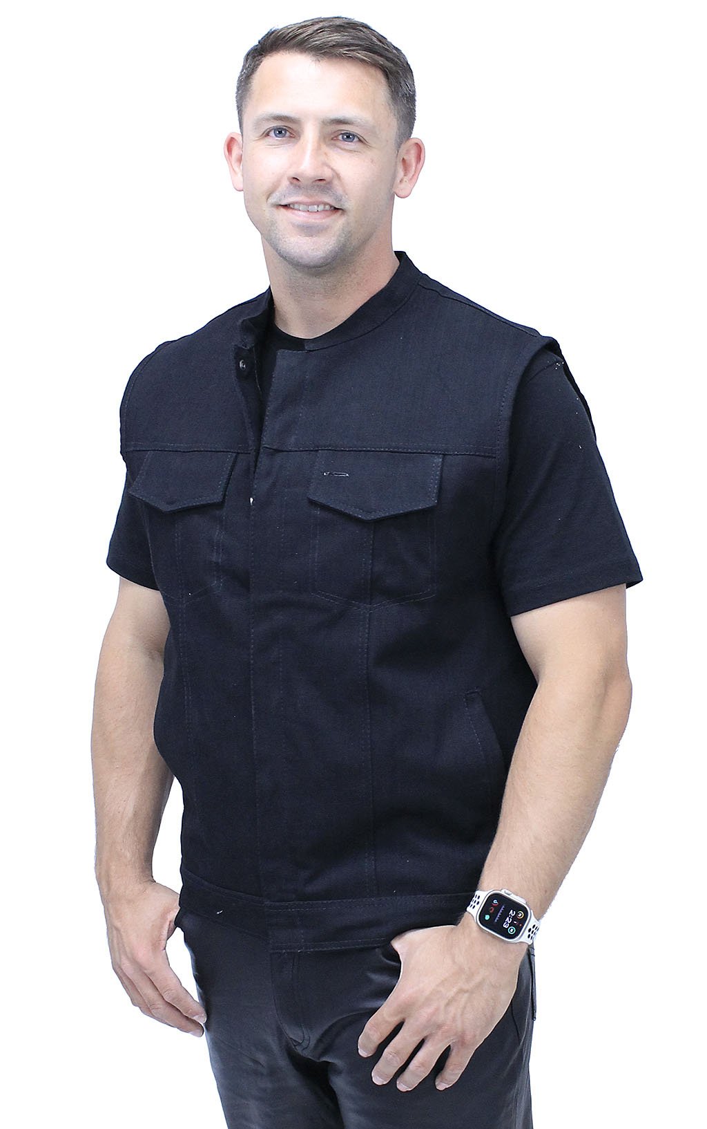 Black Denim Snap Up Club Vest w/Concealed Pocket #VMC3200K (S-M)