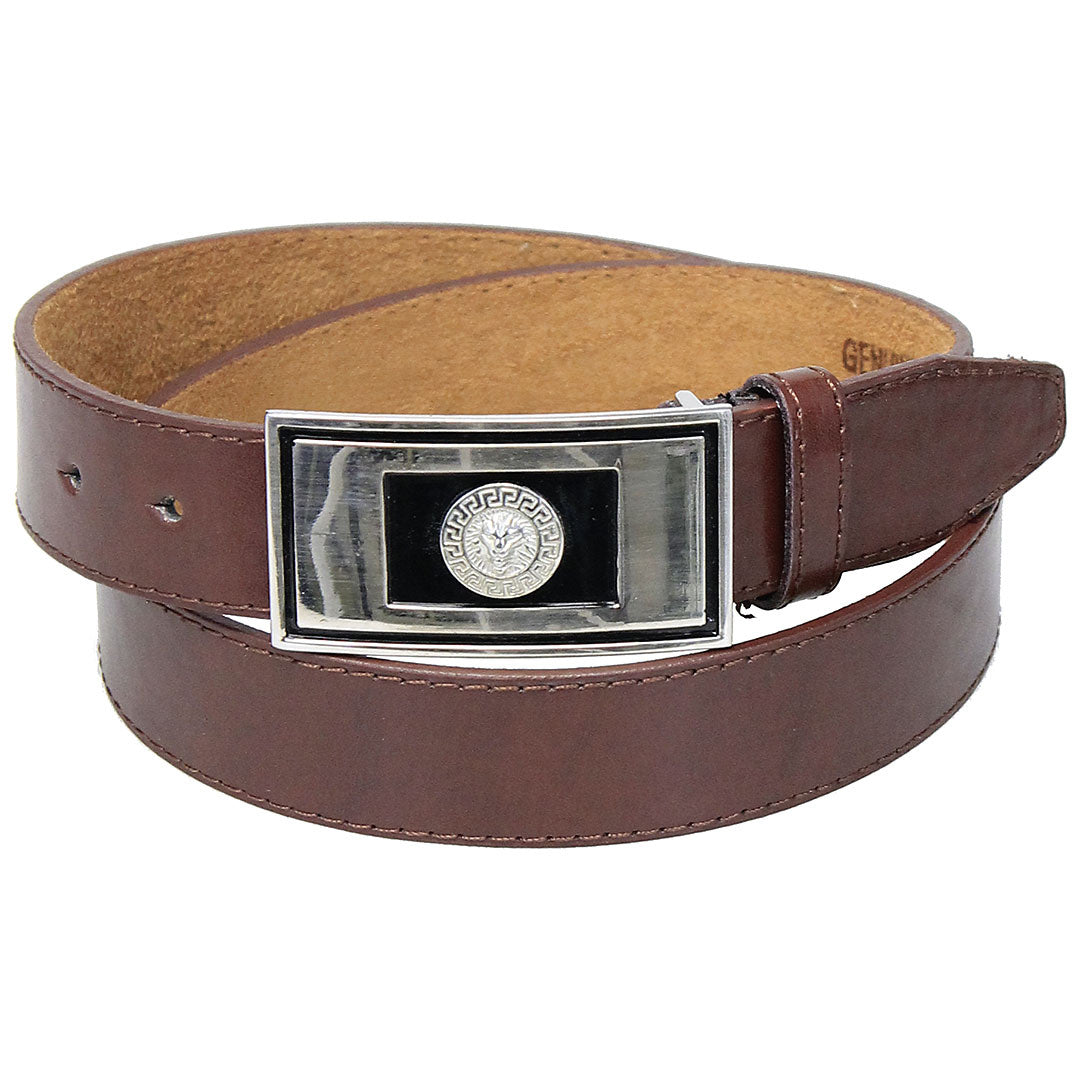 Brown Dress Belt with Chrome Buckle #BT2030N ()