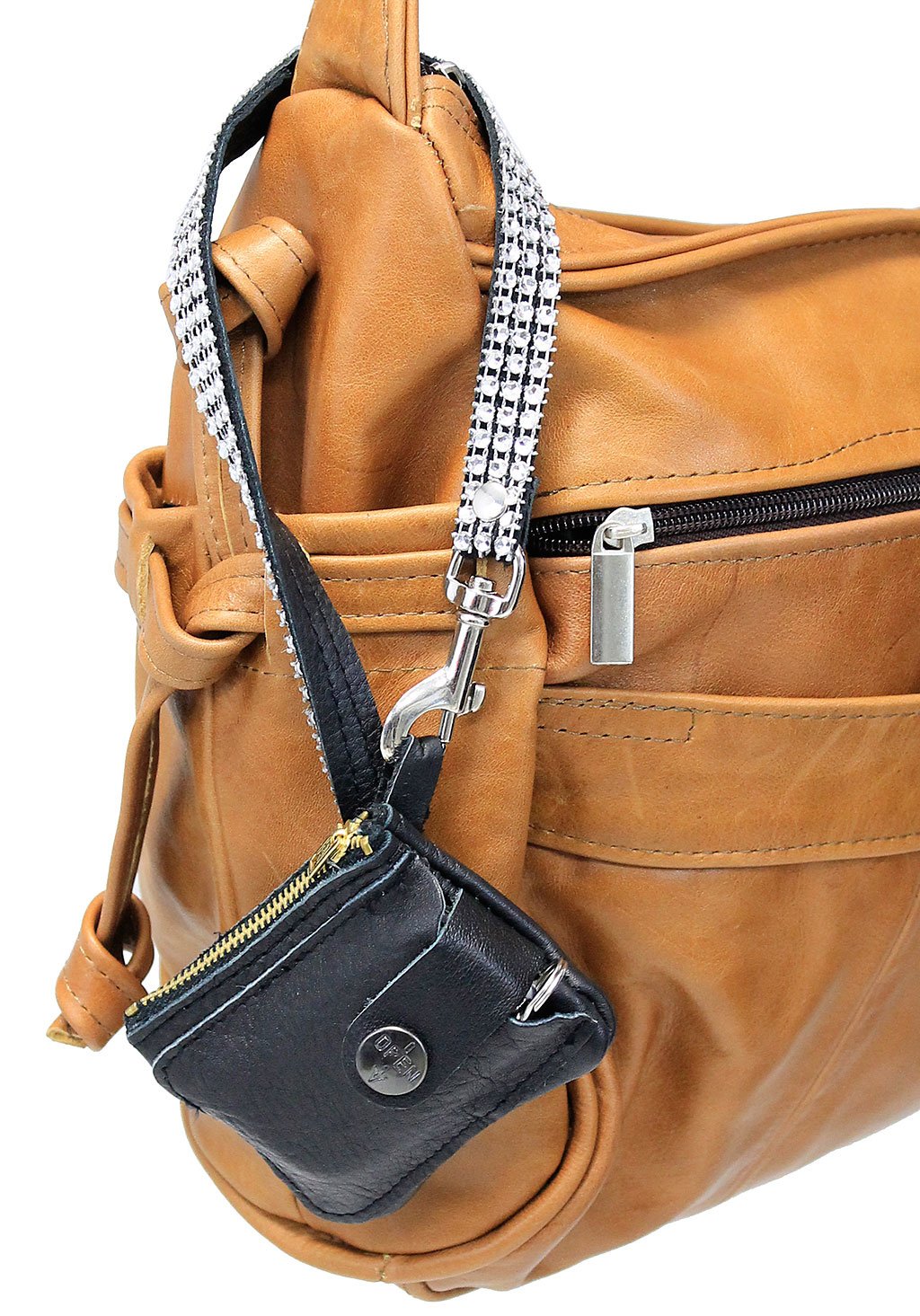 Leather Key Fob Case w/Crystal Wrist Strap #AC22063XZC ()